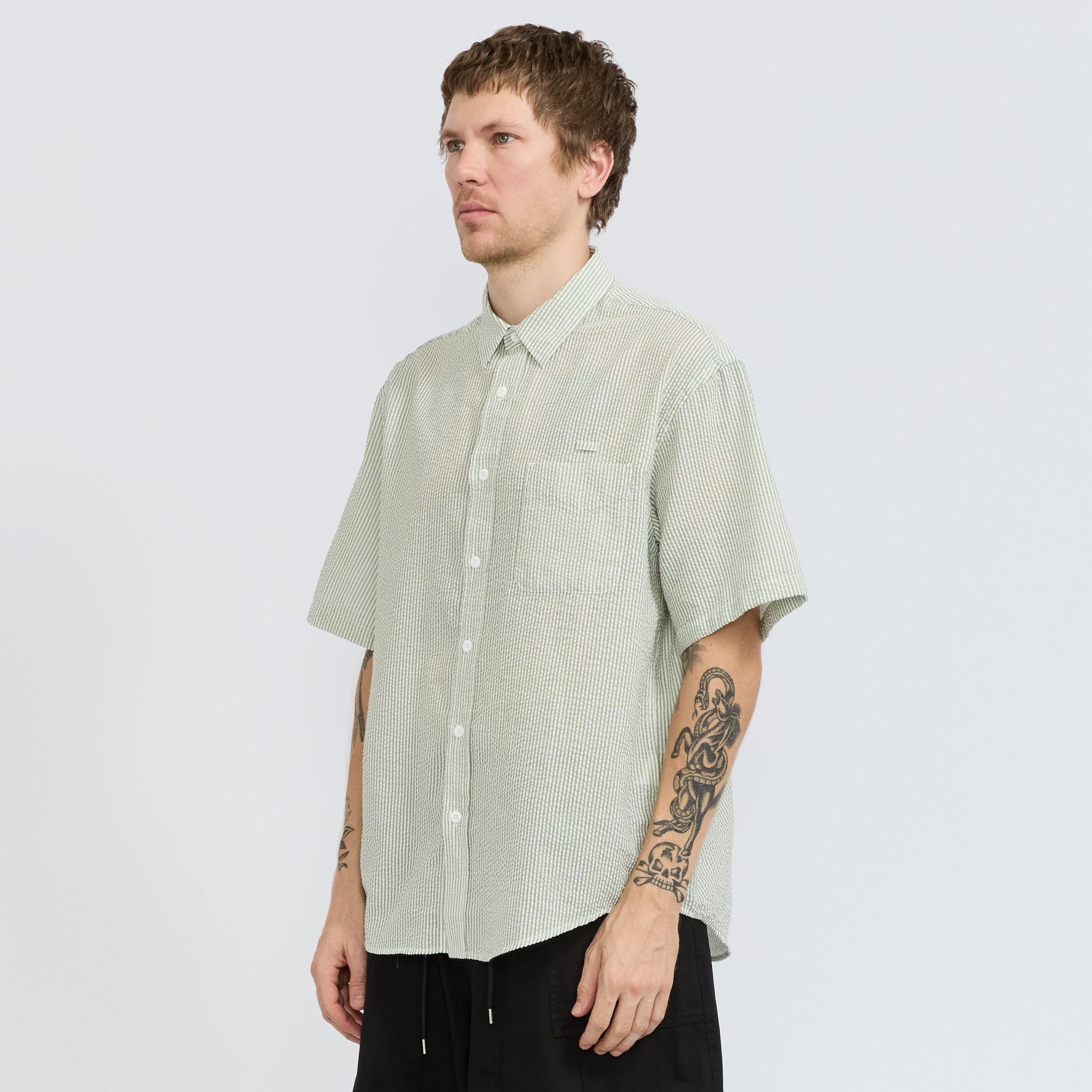 Frizmworks | OG Stripe Seersucker Half Shirt Green | Maplestore