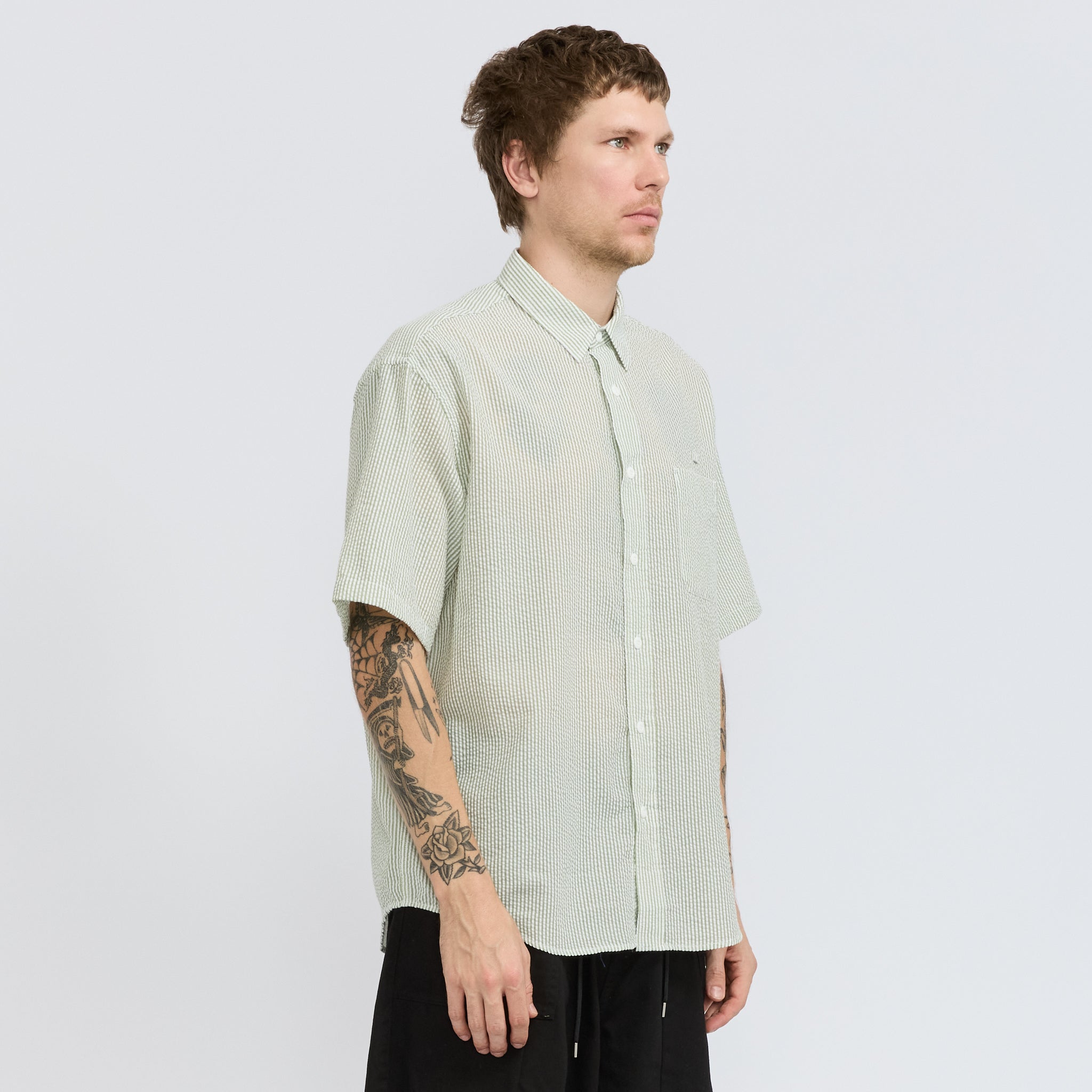 Frizmworks | OG Stripe Seersucker Half Shirt Green | Maplestore
