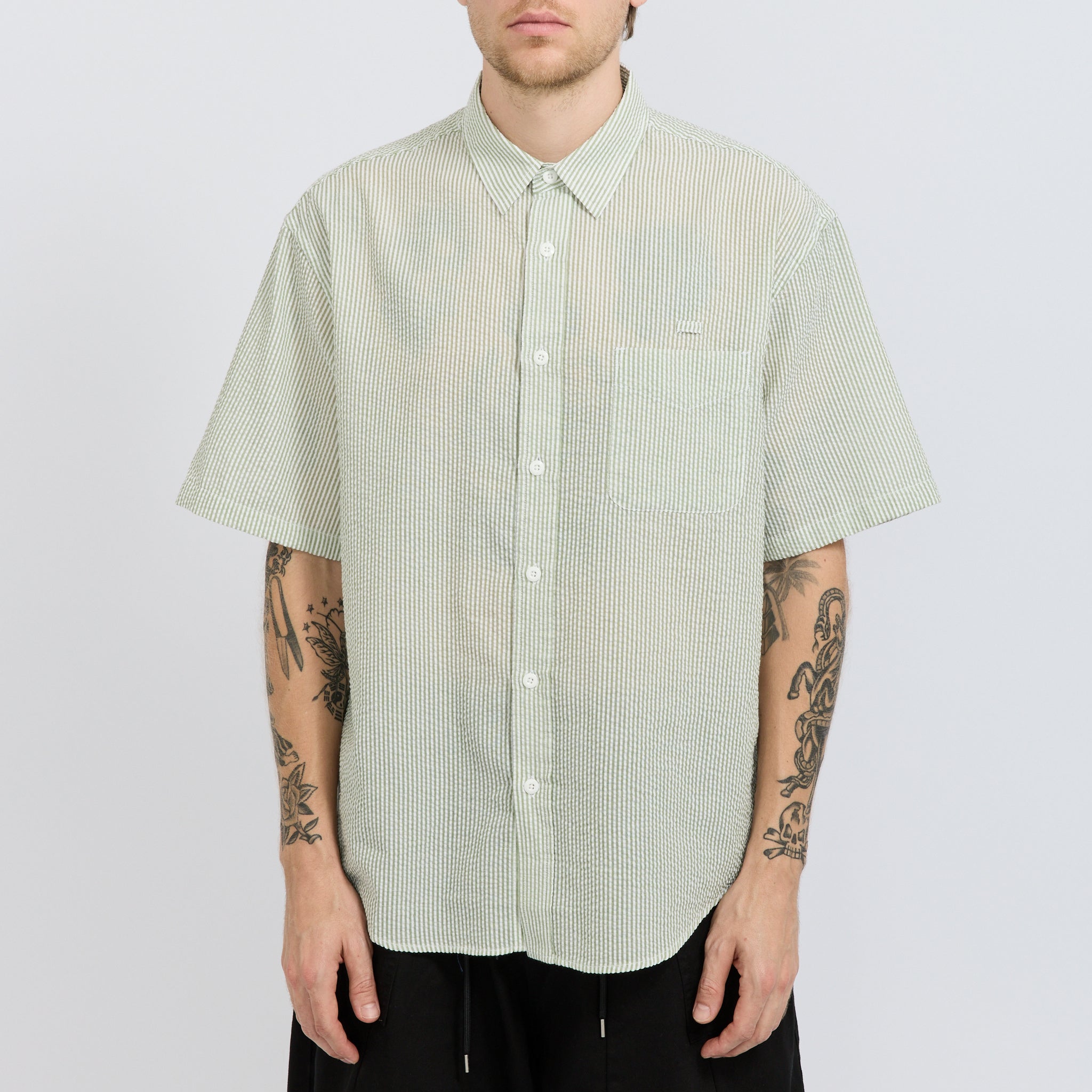 Frizmworks | OG Stripe Seersucker Half Shirt Green | Maplestore