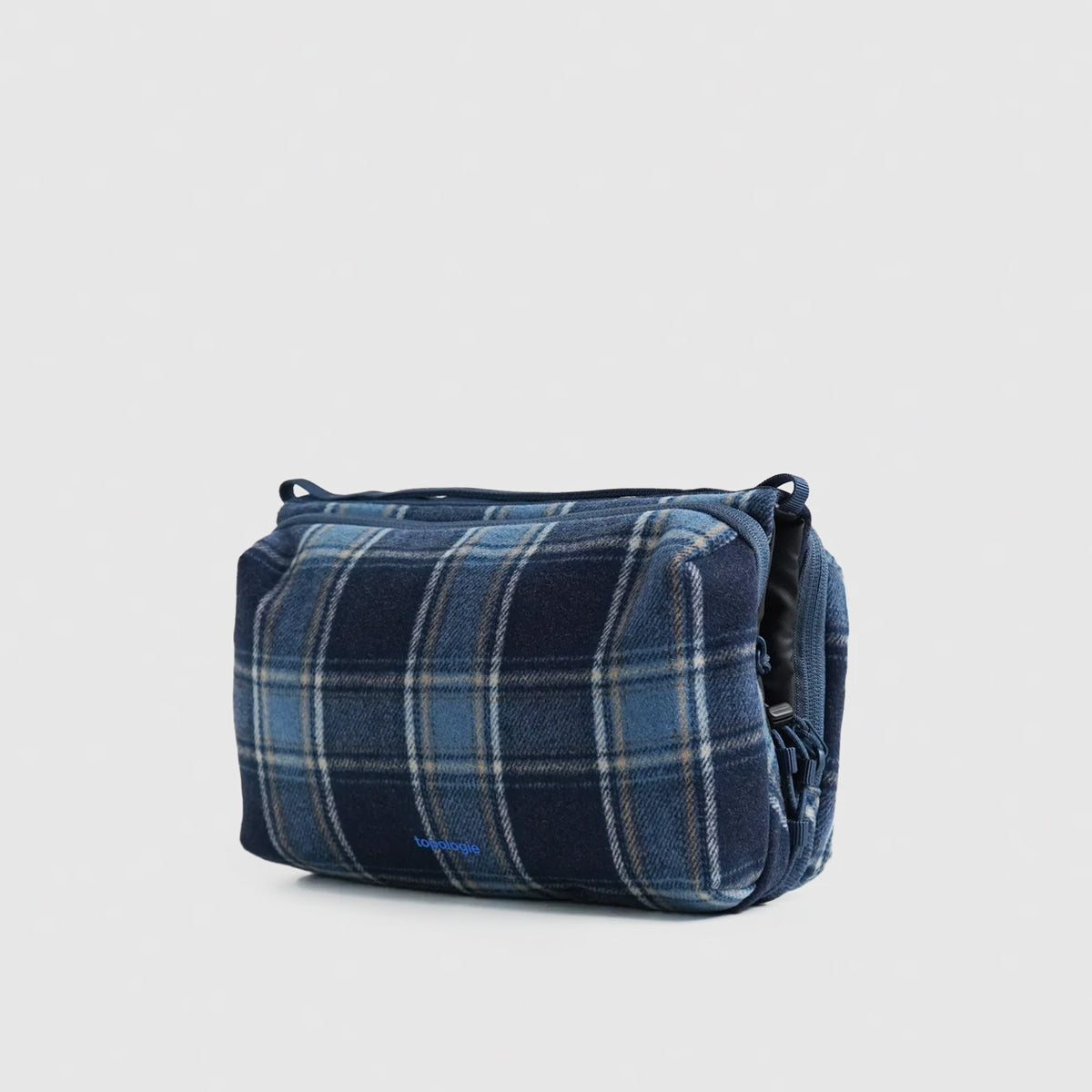 Bottle Sacoche Large Blue Check Wool