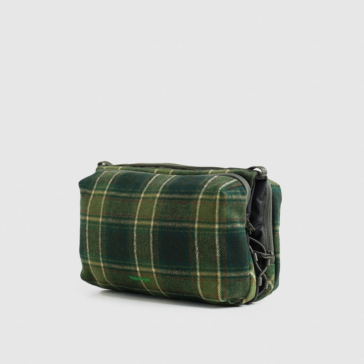 Bottle Sacoche Large Green Check Wool