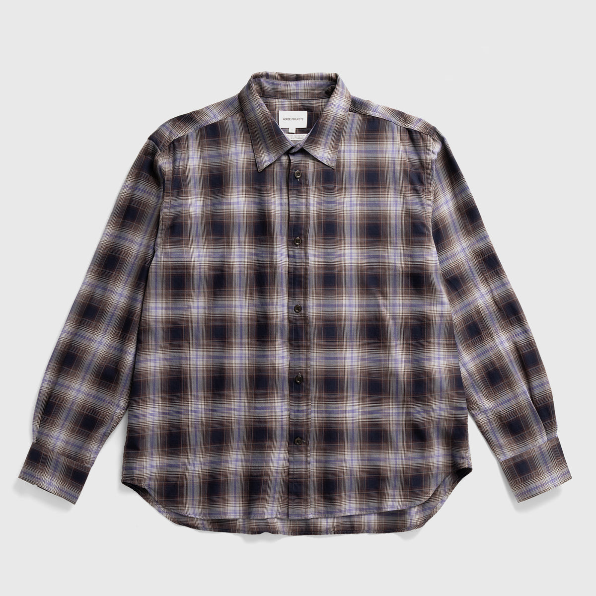 Falster Fine Cotton Flannel Check Oversize Shirt Darkest Purple