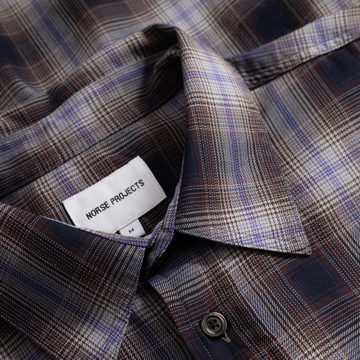 Falster Fine Cotton Flannel Check Oversize Shirt Darkest Purple
