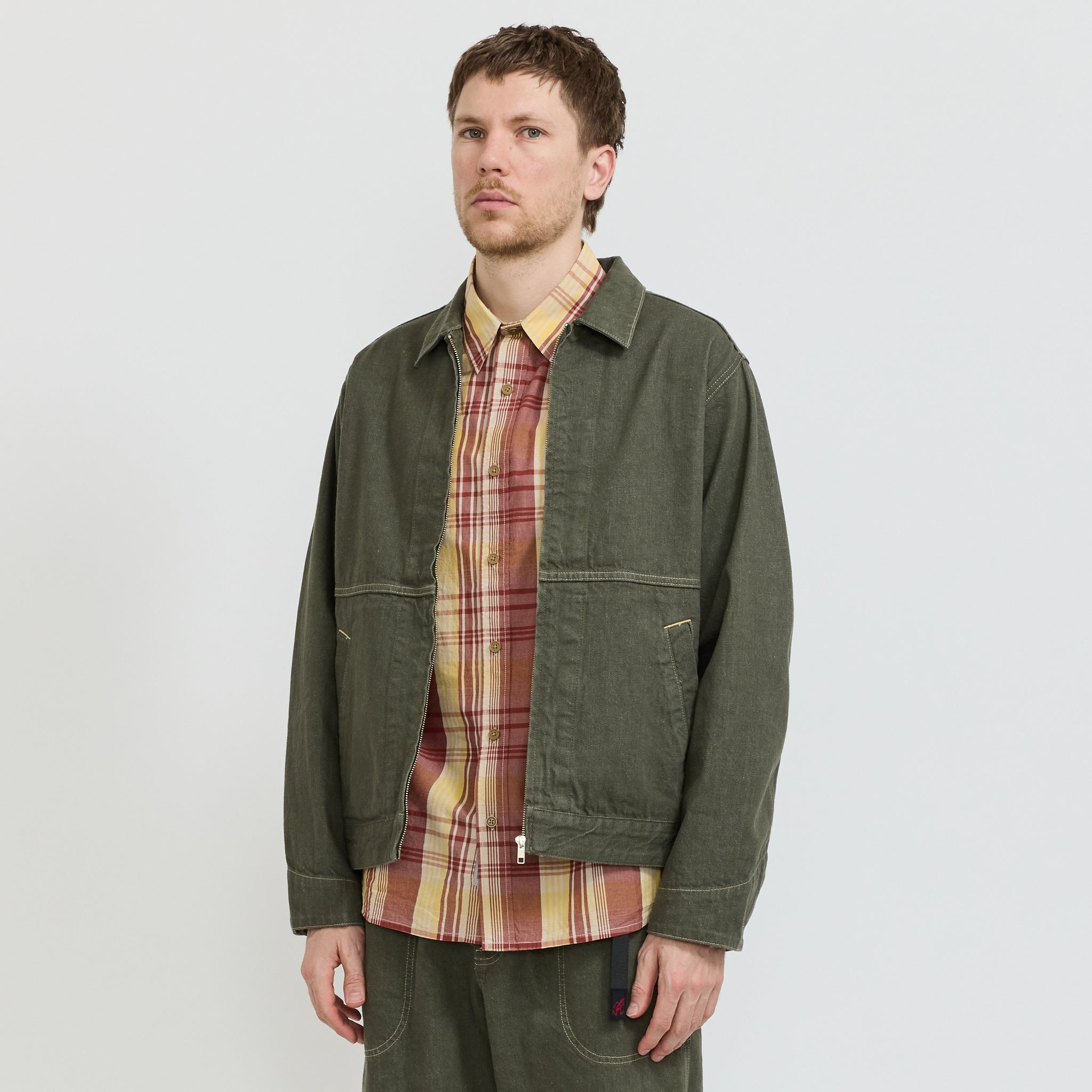 Japanese Slub Denim Jacket Dark Sage