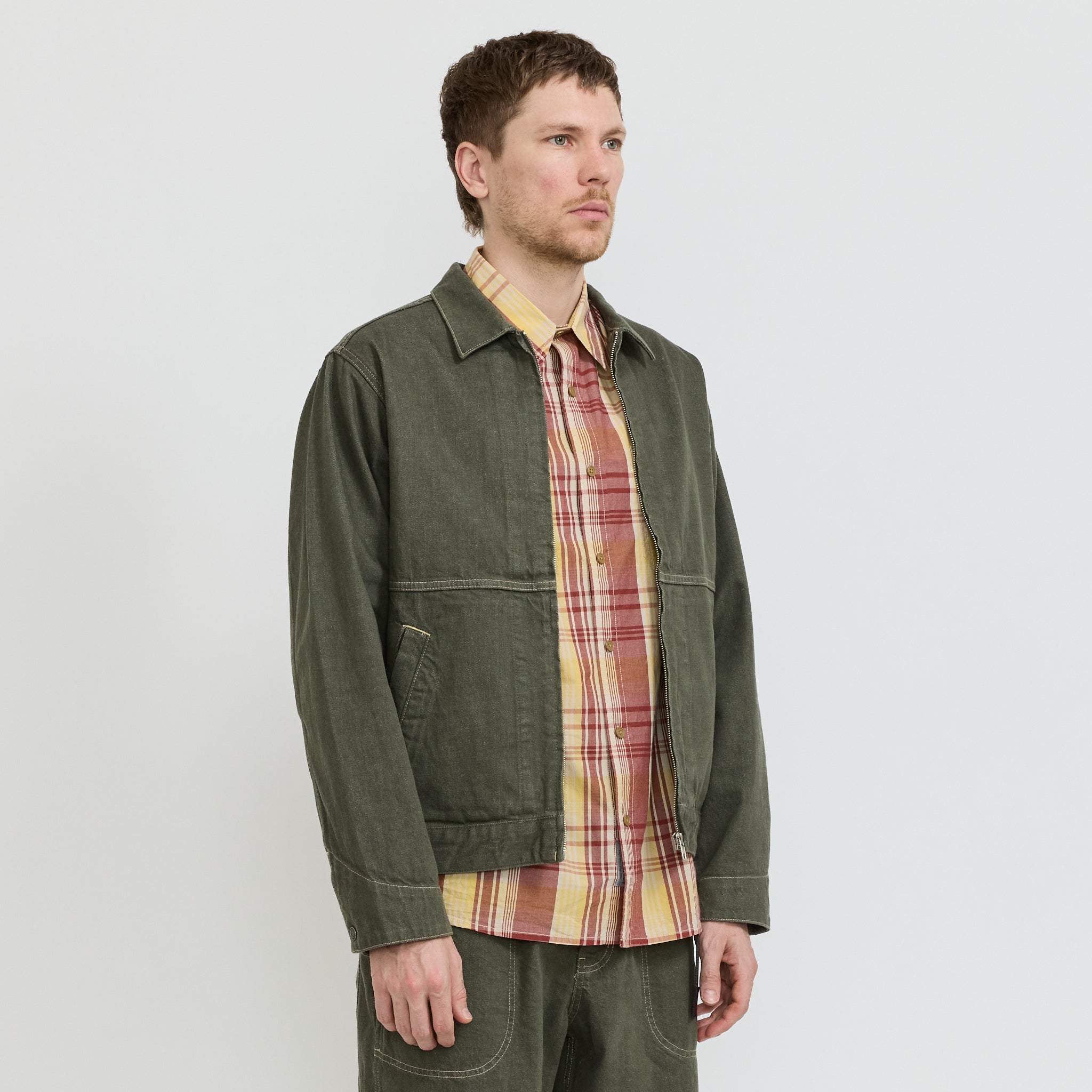 Japanese Slub Denim Jacket Dark Sage