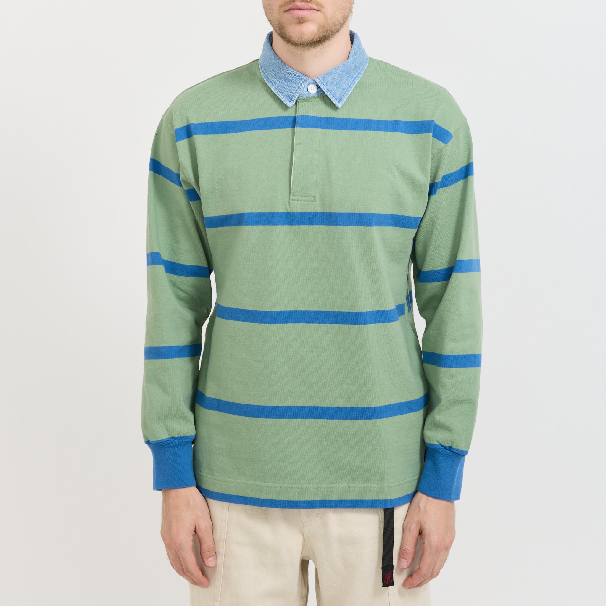 Gramicci | Langdon Rugby Shirt Olive Blue | Maplestore