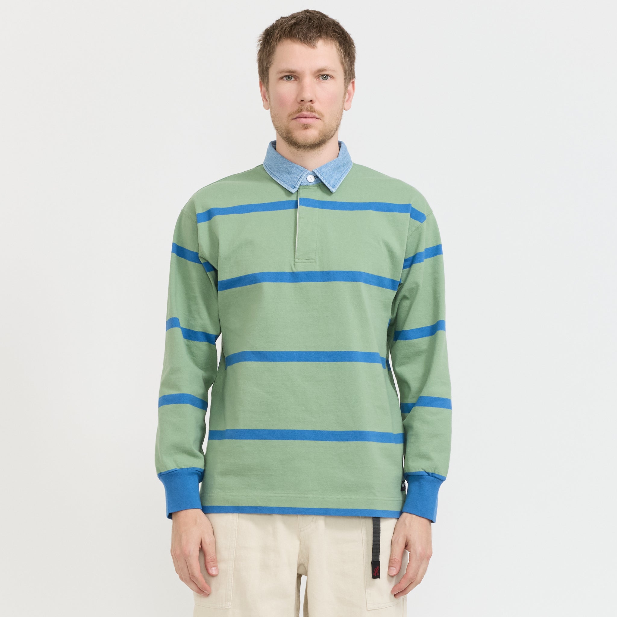 Gramicci | Langdon Rugby Shirt Olive Blue | Maplestore