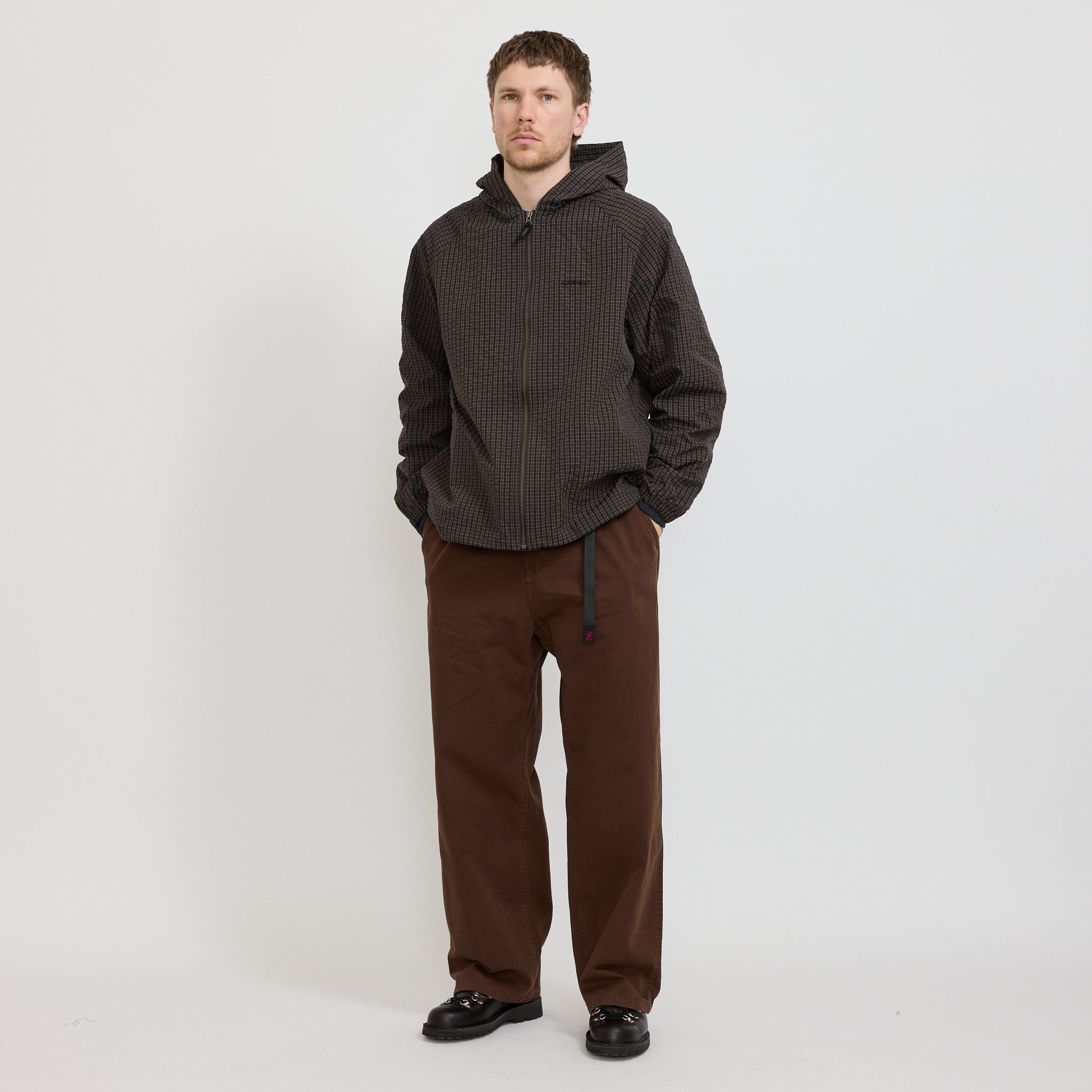 Northside Plaid Hooded Jacket Deep Brown