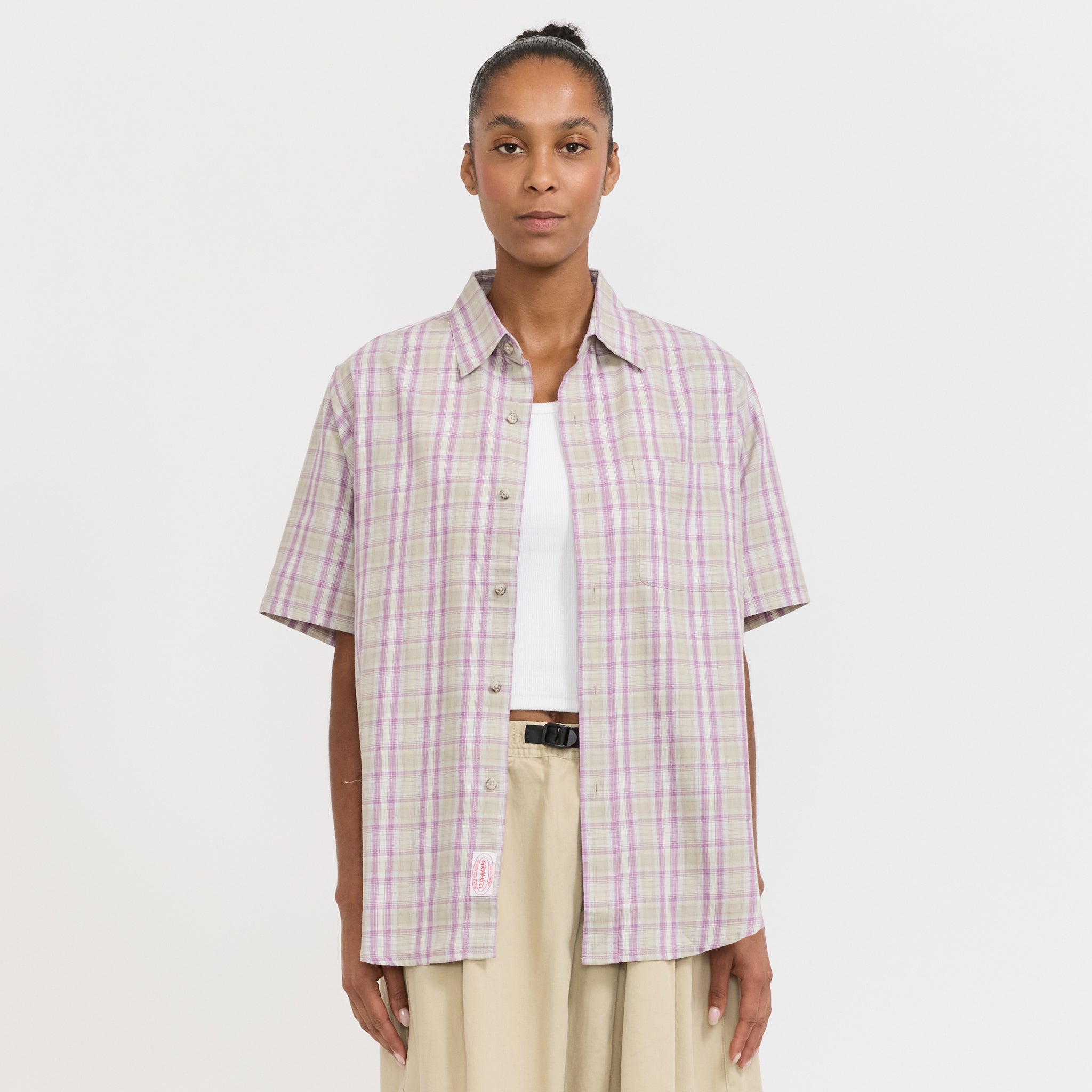 W's S/S Checkered Ombre Shirt Purple | Maplestore