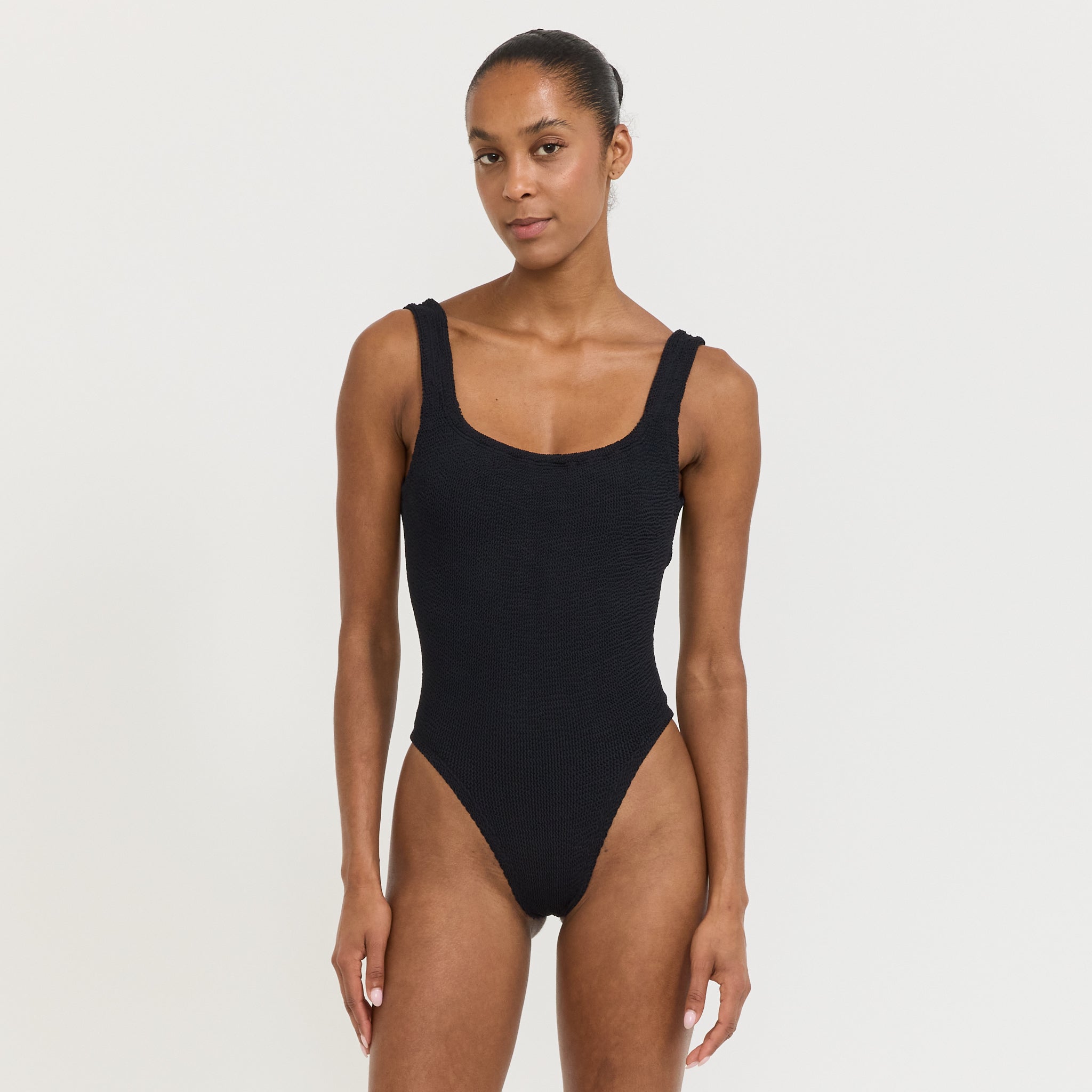Square Neck Swimsuit Crinkle Black