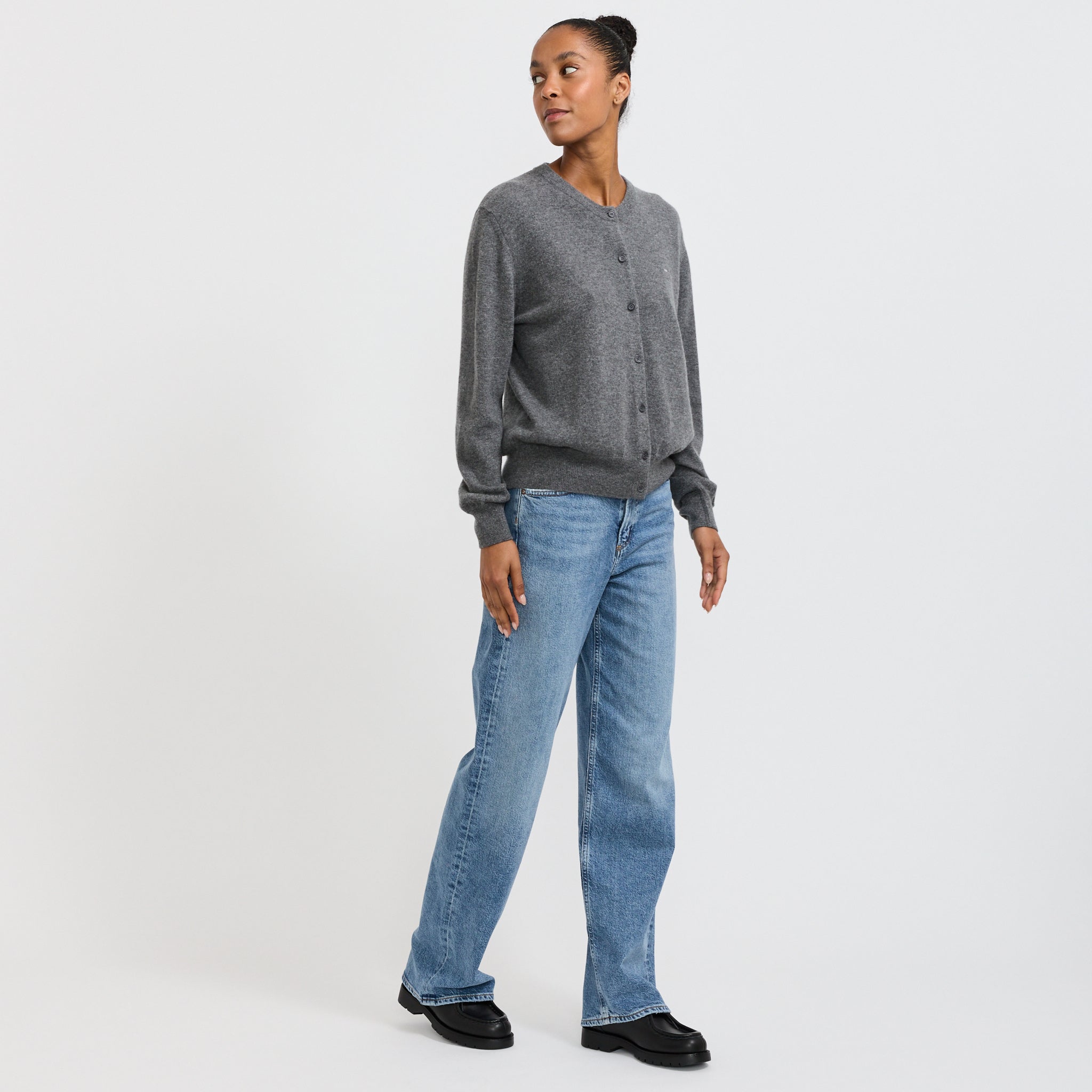 Posy Cashmere Cardigan Grey Marle