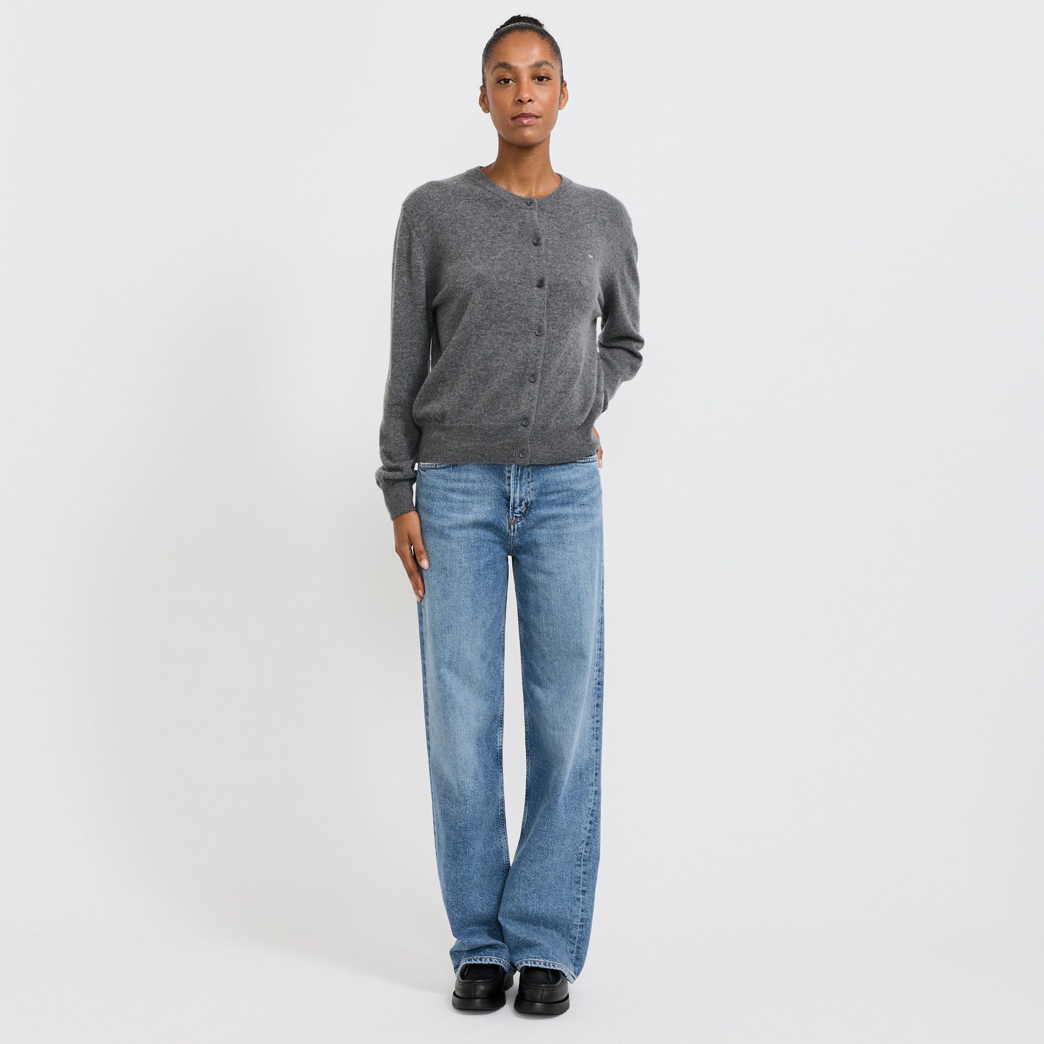 Posy Cashmere Cardigan Grey Marle