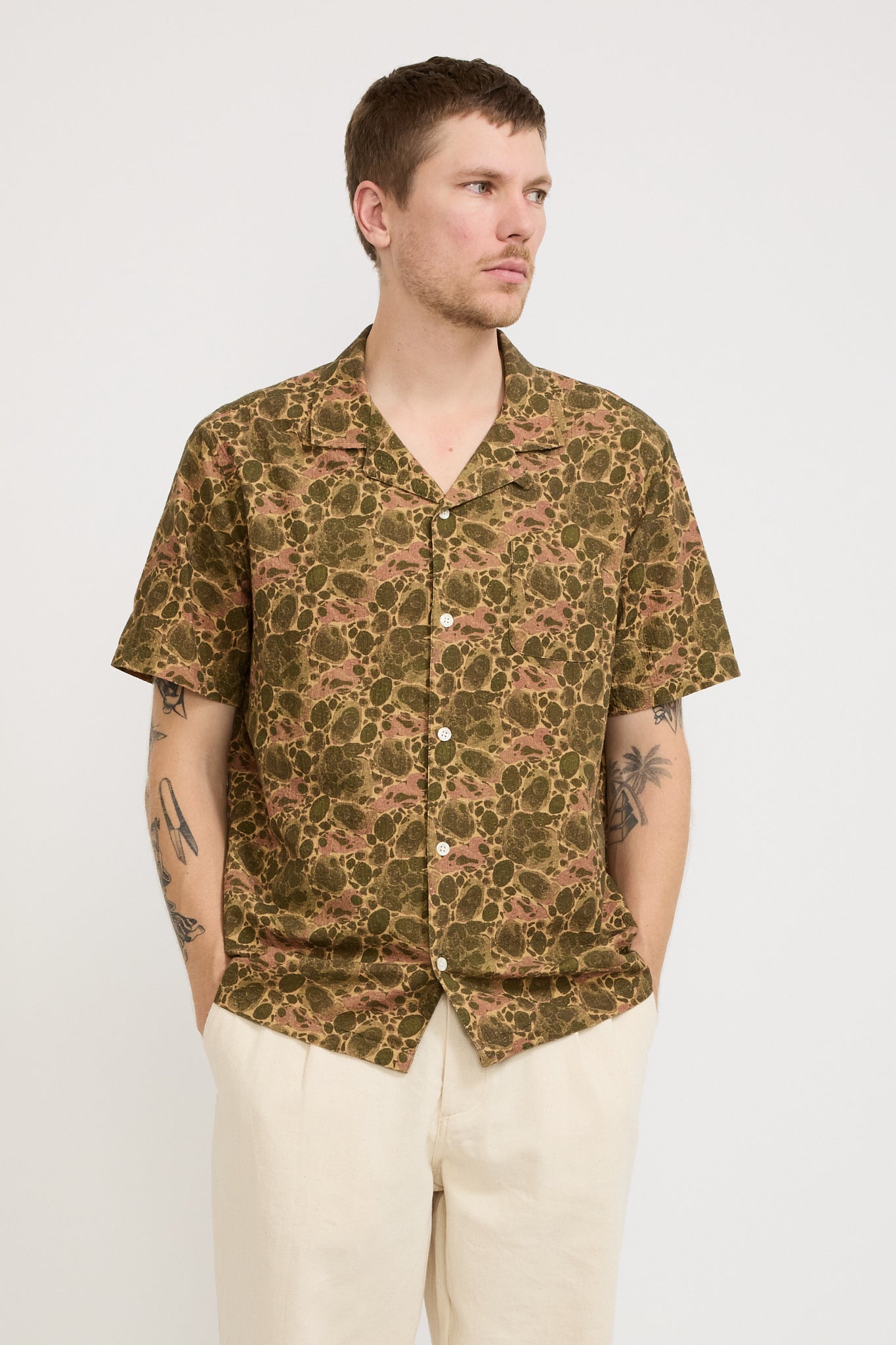 Crammond Shirt Olive Marble Print