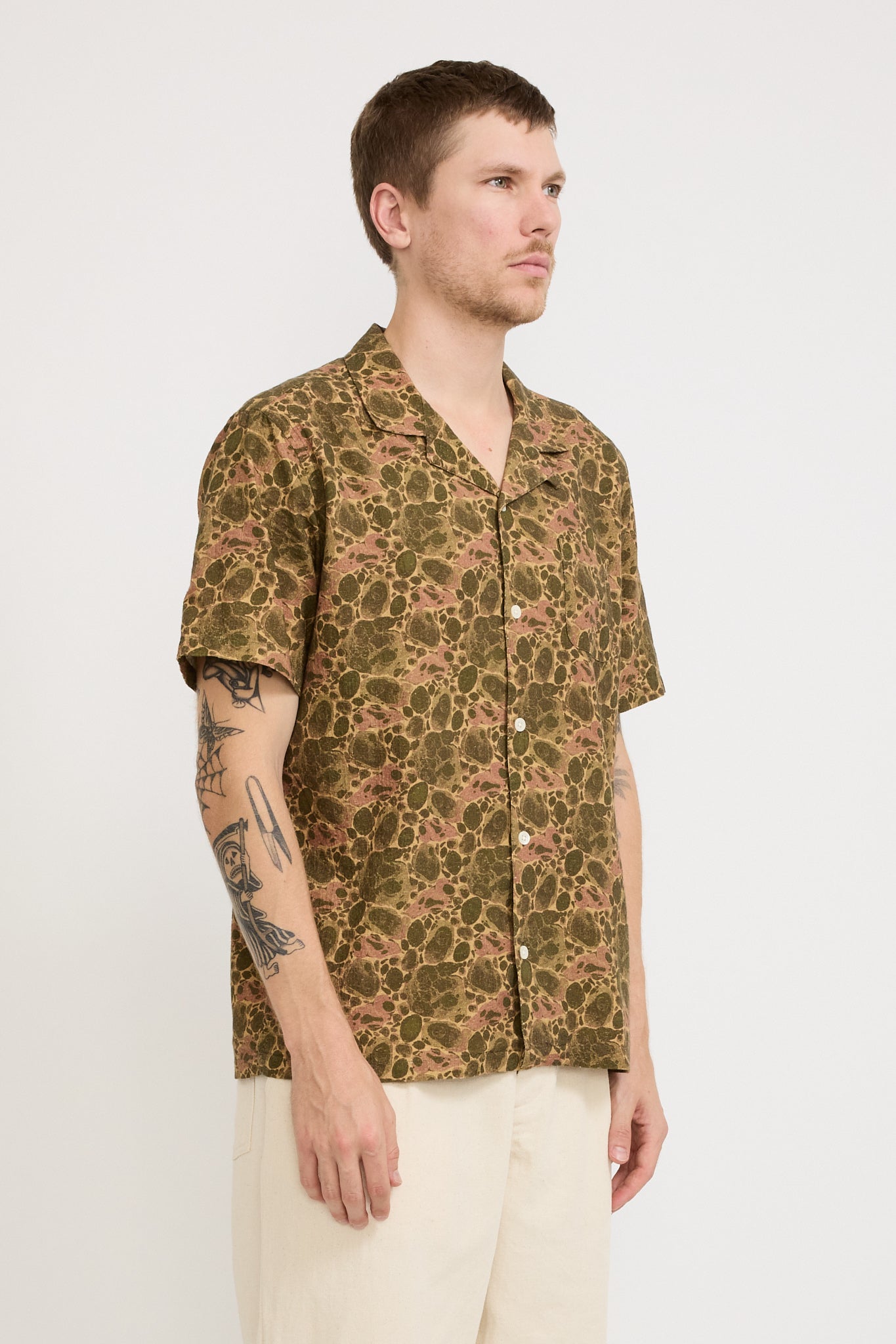 Crammond Shirt Olive Marble Print