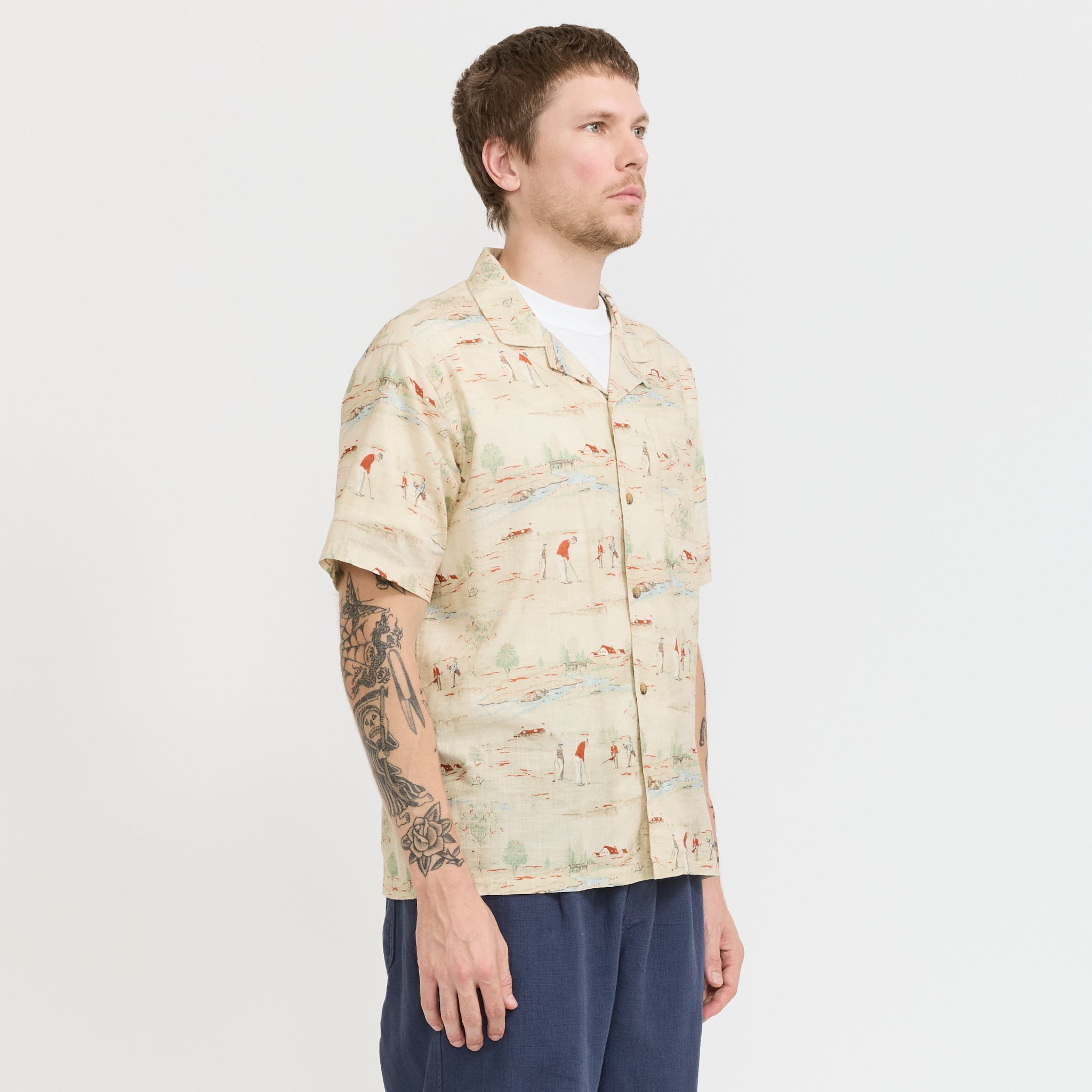 Kestin | Crammond Shirt Oatmeal Golf Print | Maplestore