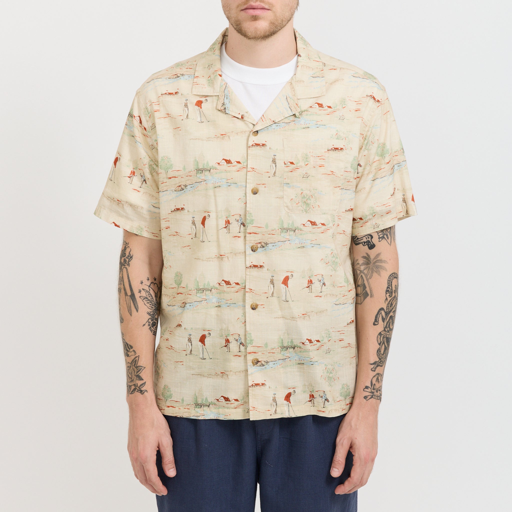 Kestin | Crammond Shirt Oatmeal Golf Print | Maplestore