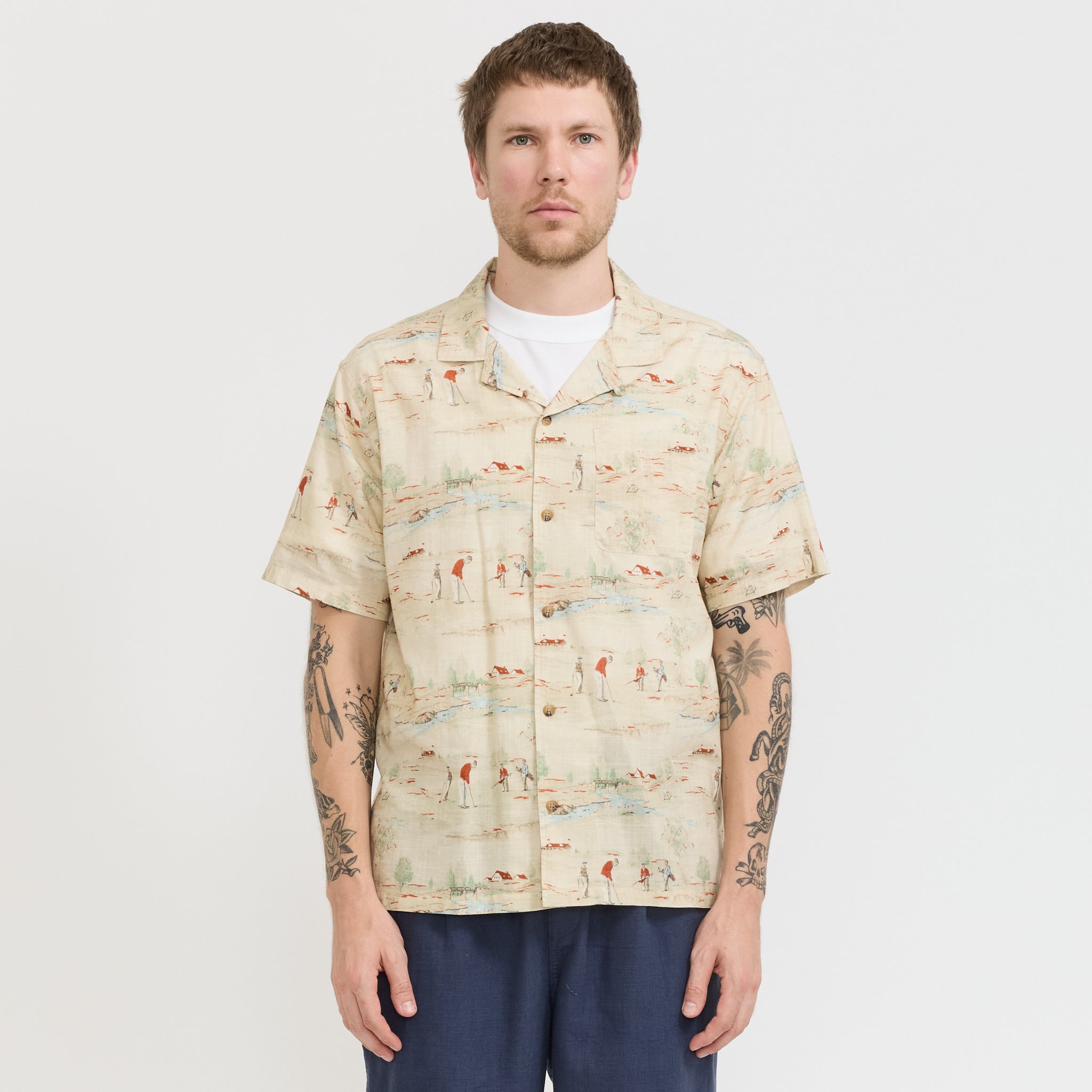 Kestin | Crammond Shirt Oatmeal Golf Print | Maplestore