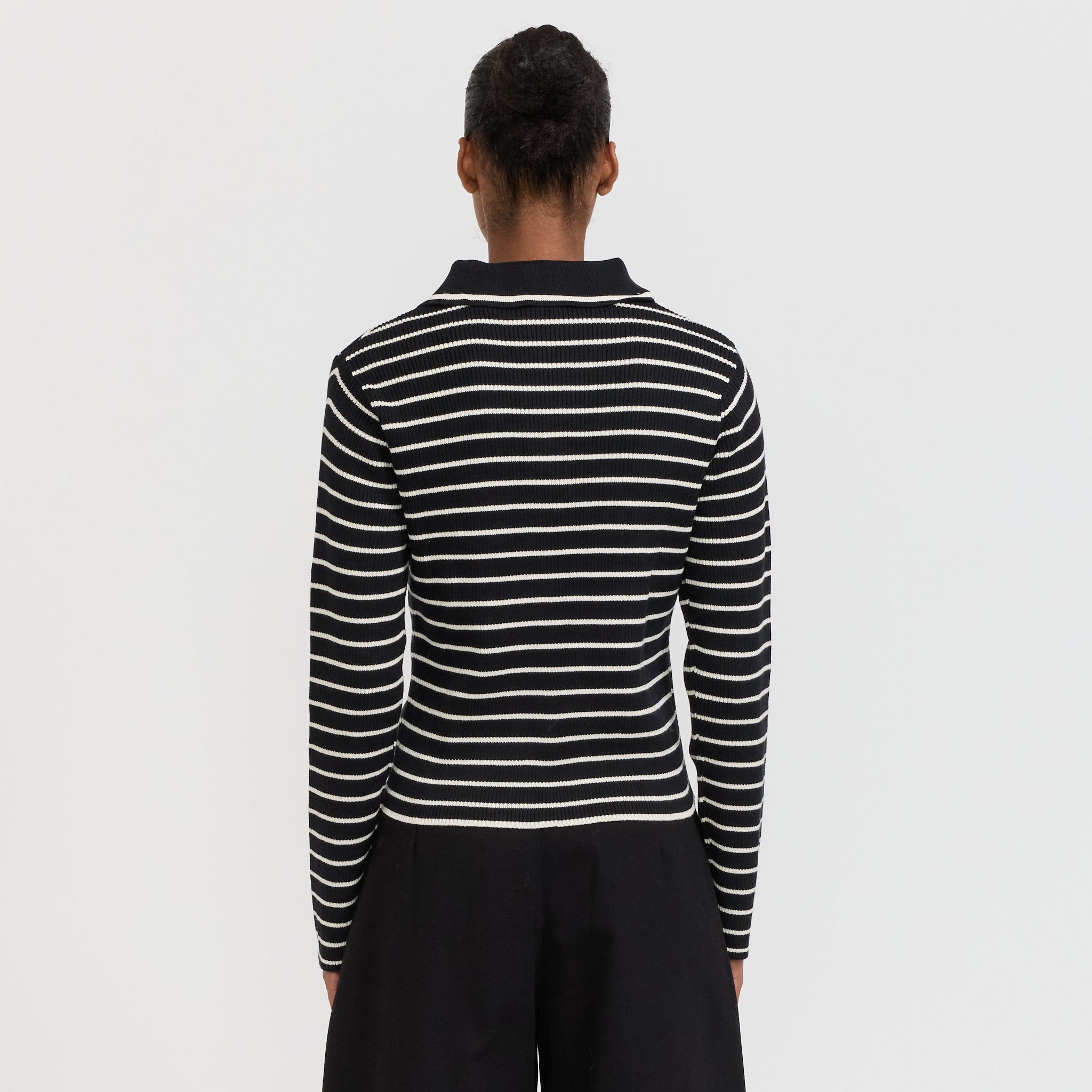 Kowtow | Stripe Polo Black Ecru Stripe | Maplestore