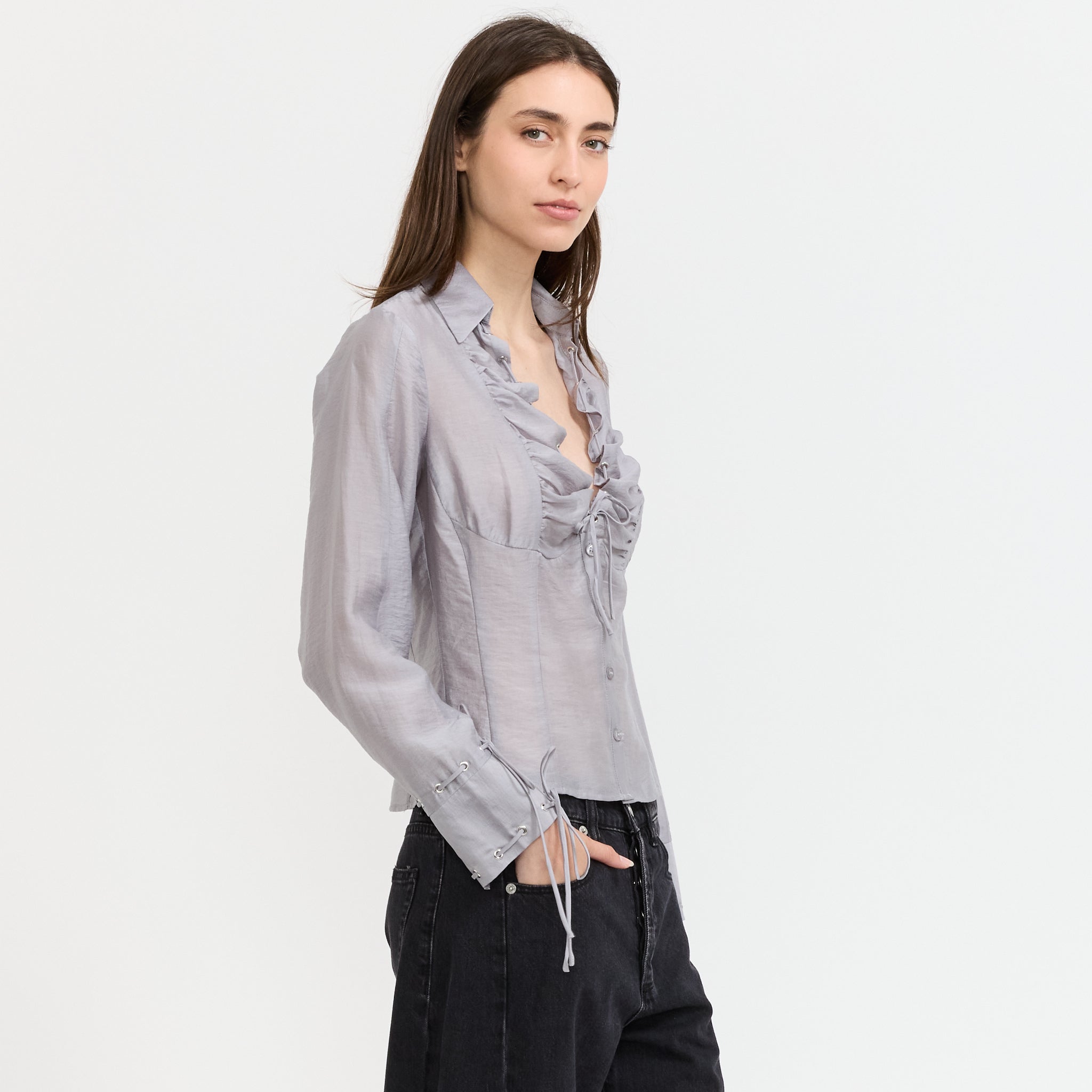 Arwen Grey Ruched Blouse
