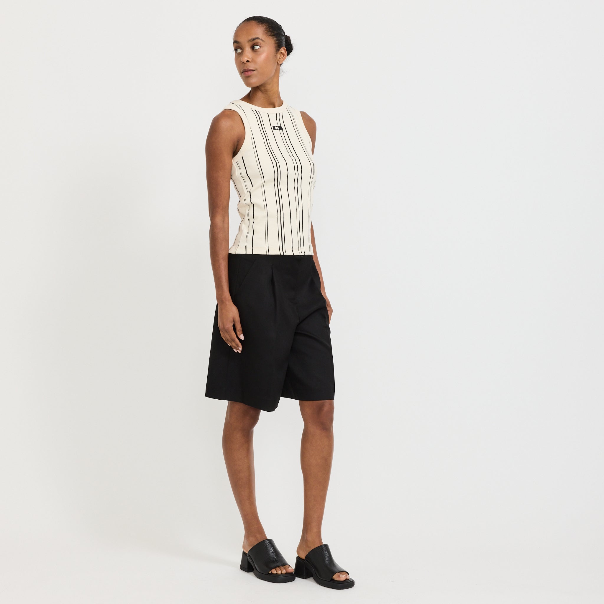 Embroidered Stripe Logo Tank Ecru