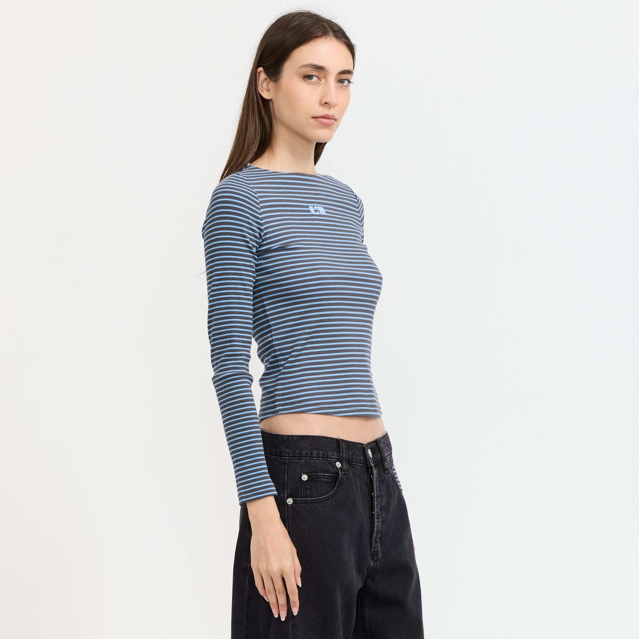 Emory Blue Striped Long Sleeve T-Shirt-Blue