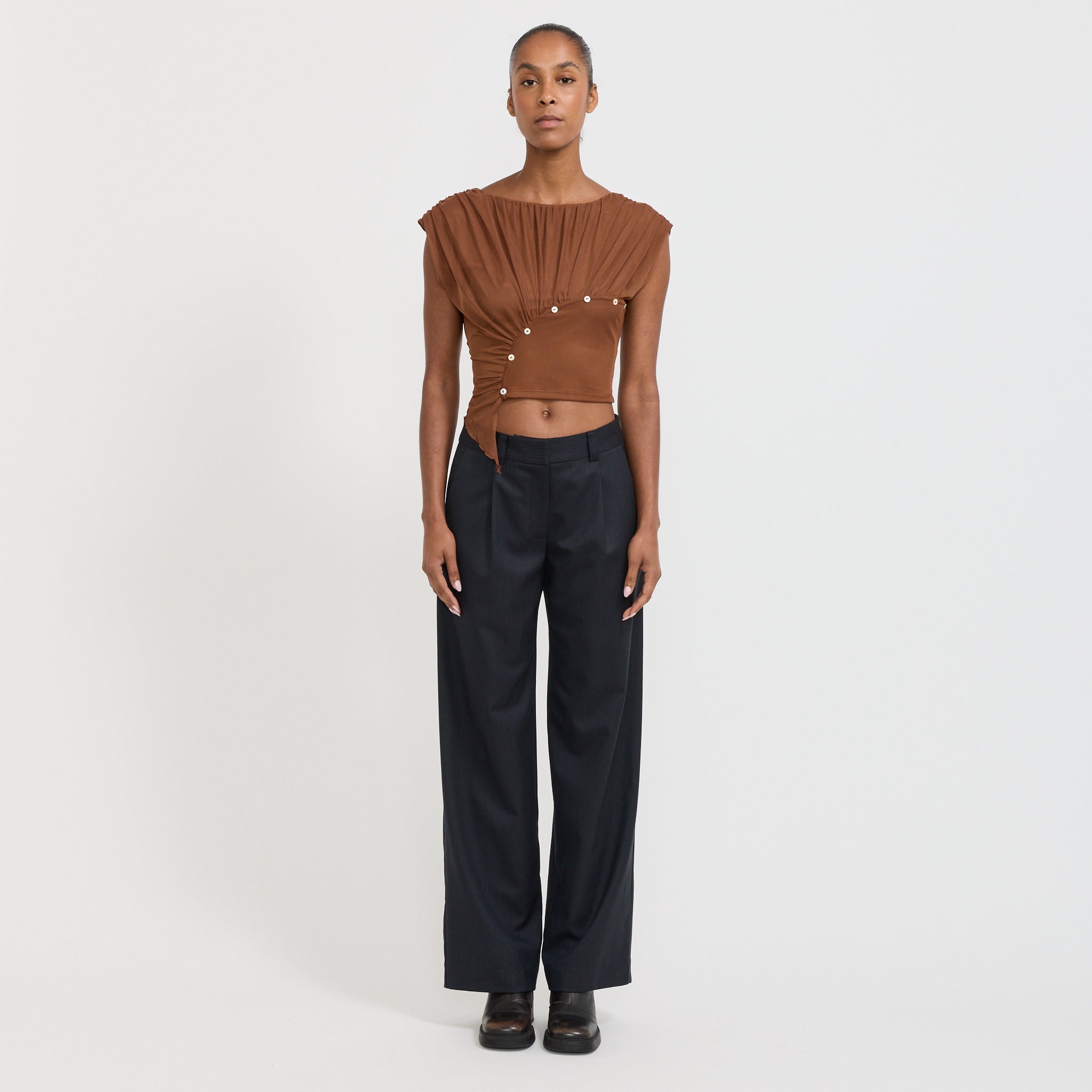 Laagam | Gemini Draped Top Brown | Maplestore