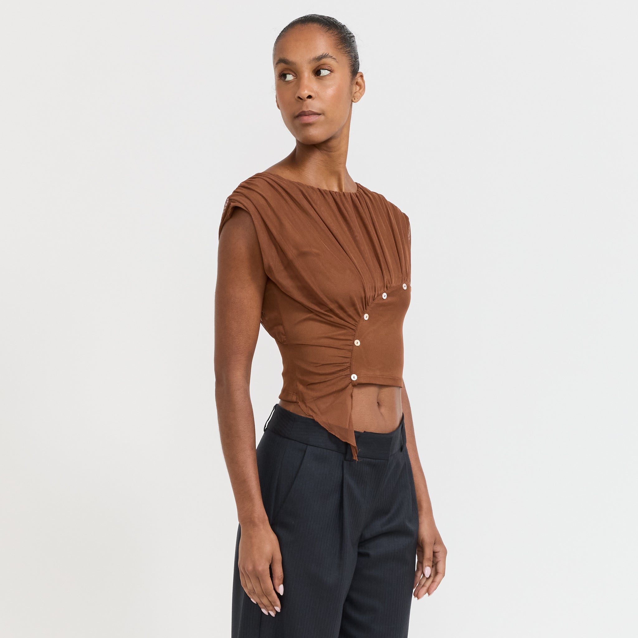 Laagam | Gemini Draped Top Brown | Maplestore