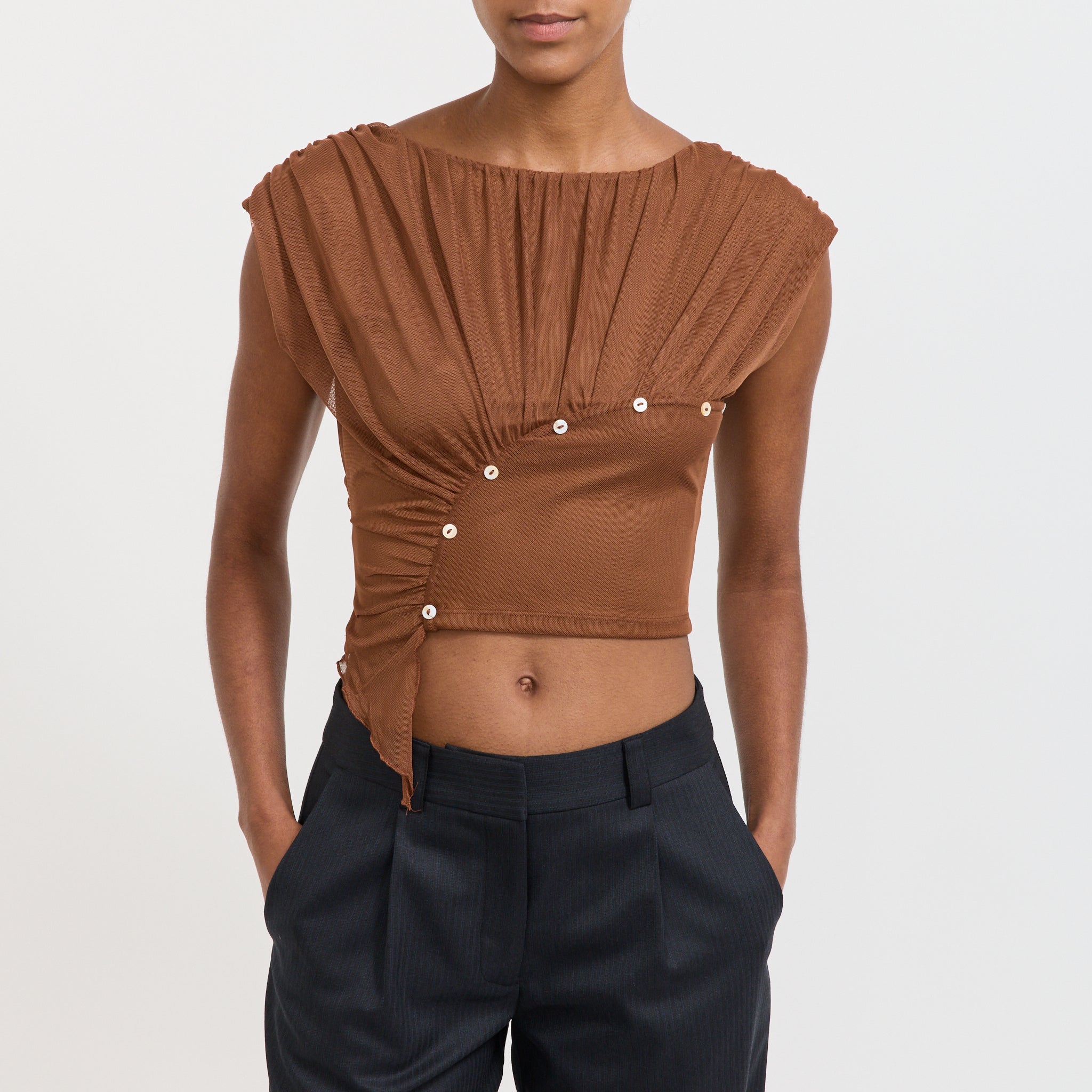 Laagam | Gemini Draped Top Brown | Maplestore