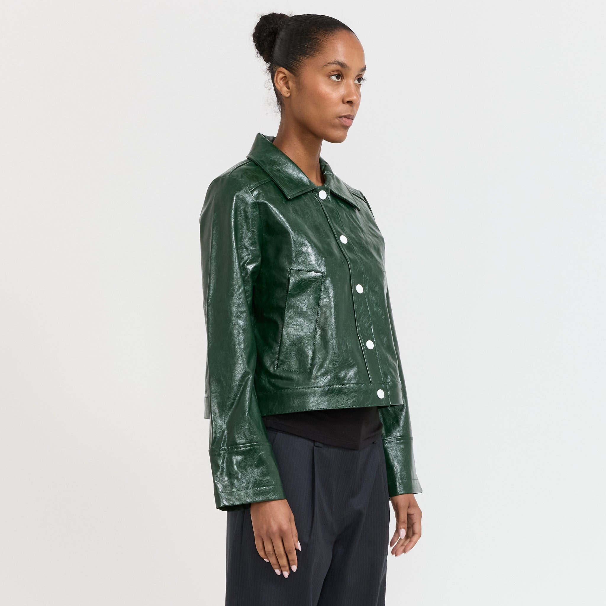 Laagam | Lena Faux Leather Jacket Green | Maplestore