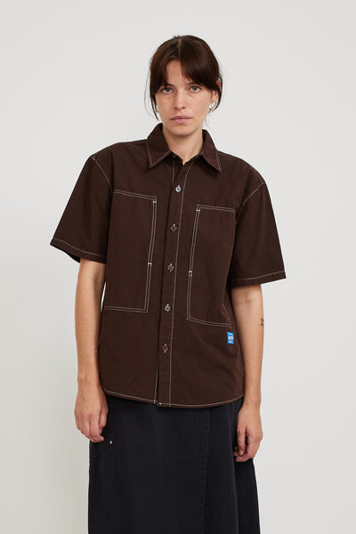 Larriet | Womens Cliff Short Sleeve Shirt Chocolate | Maplestore