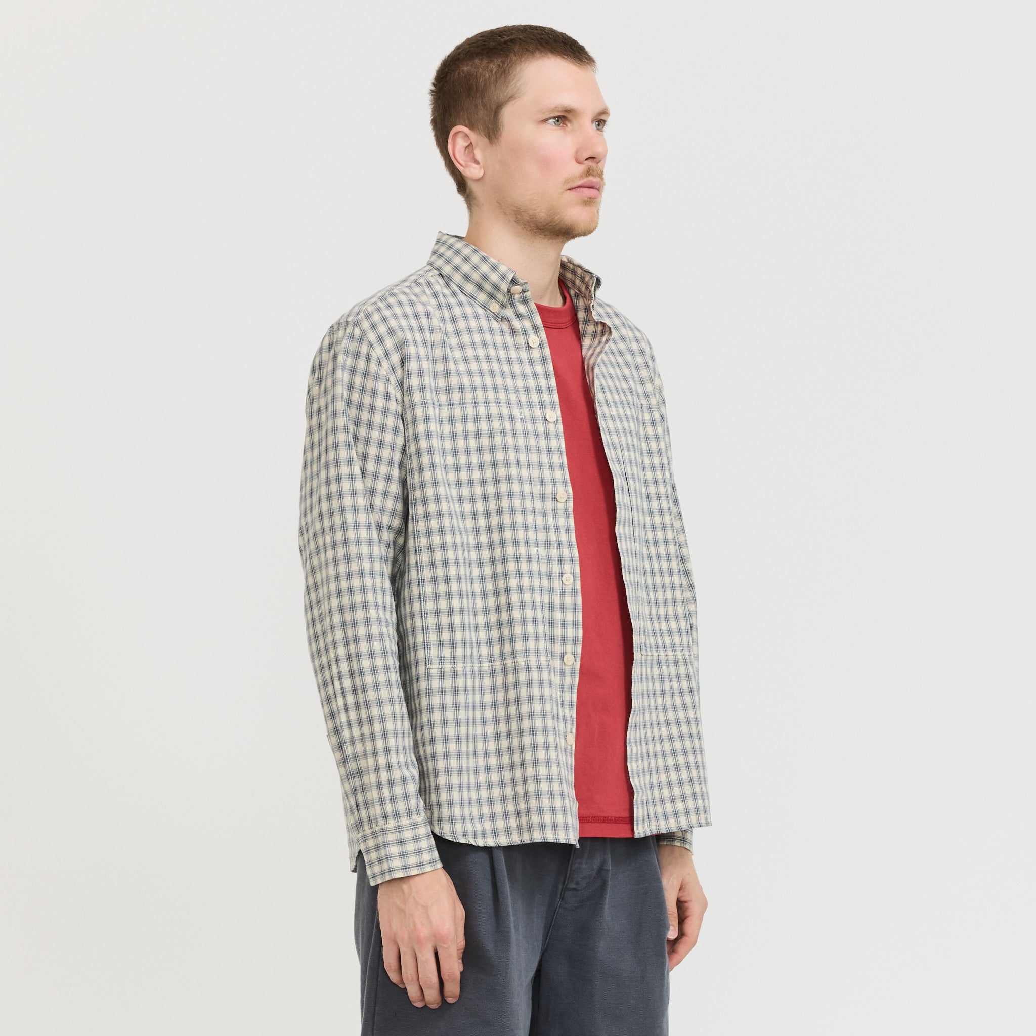 Cliff Long Sleeve Shirt Natural Plaid