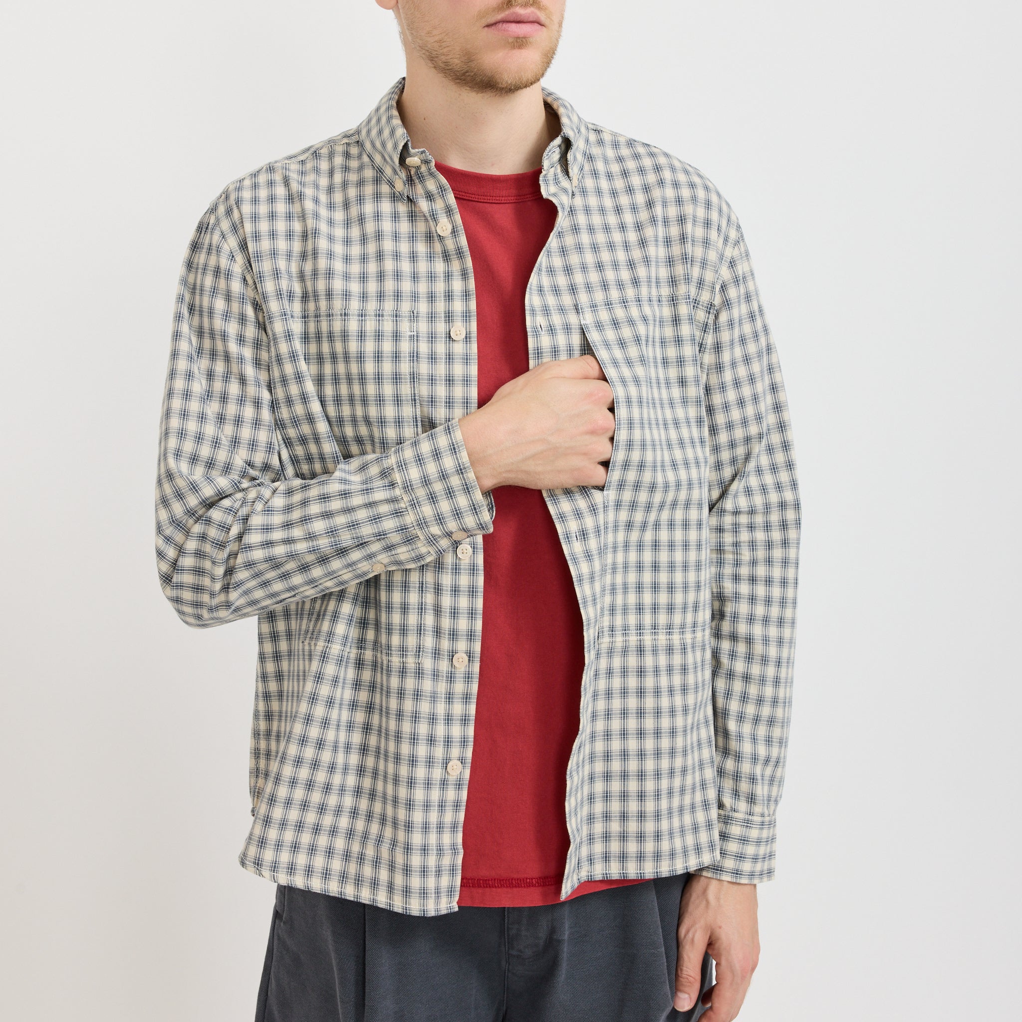 Cliff Long Sleeve Shirt Natural Plaid