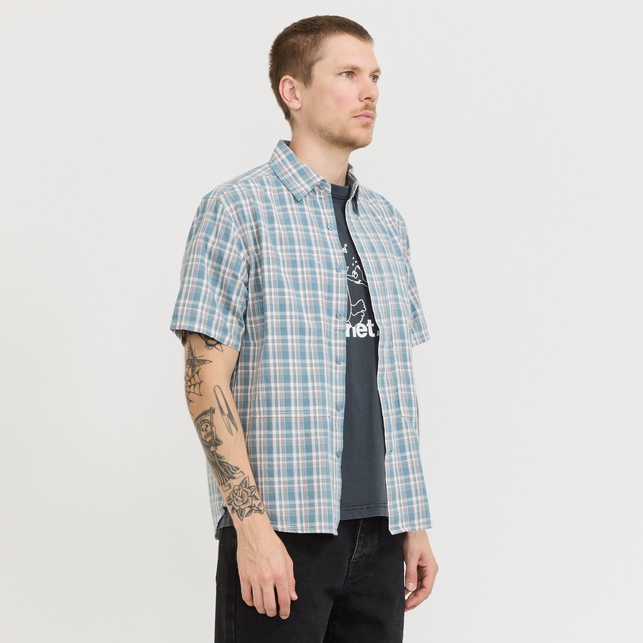 Cliff Short Sleeve Shirt Petrol Plaid