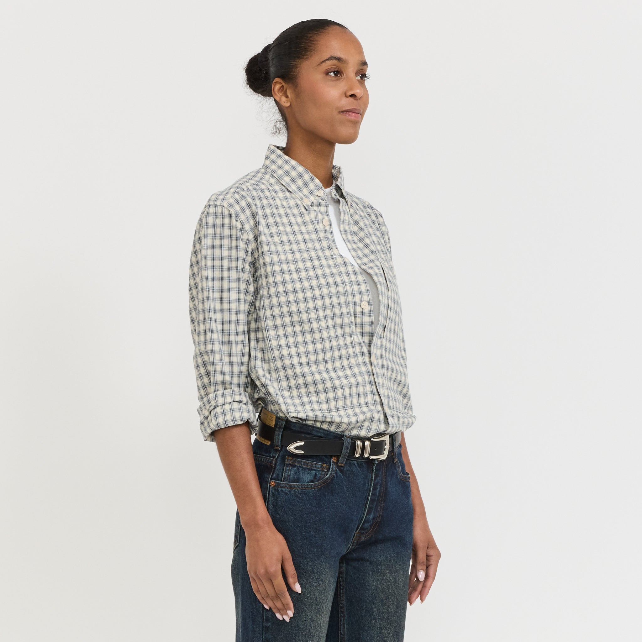 Womens Cliff Long Sleeve Shirt Natural Plaid