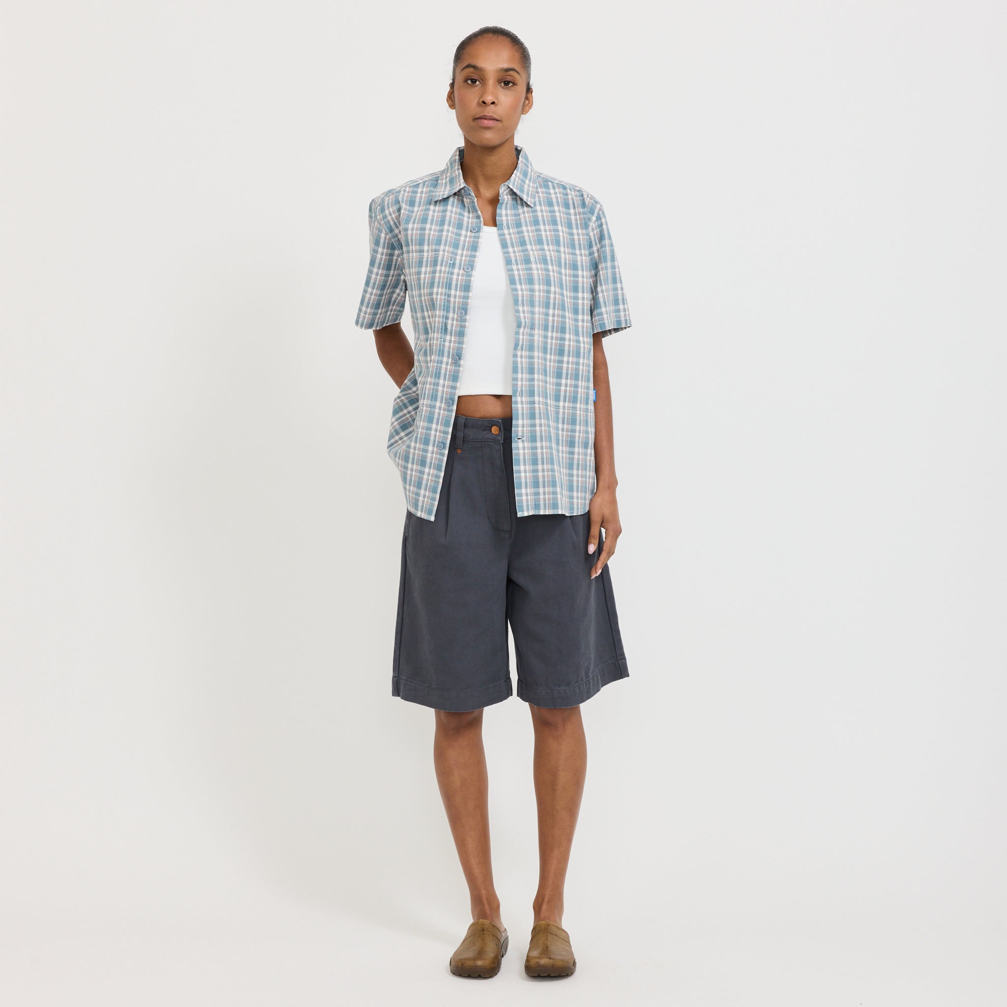 Womens Cliff Short Sleeve Shirt Petrol Plaid