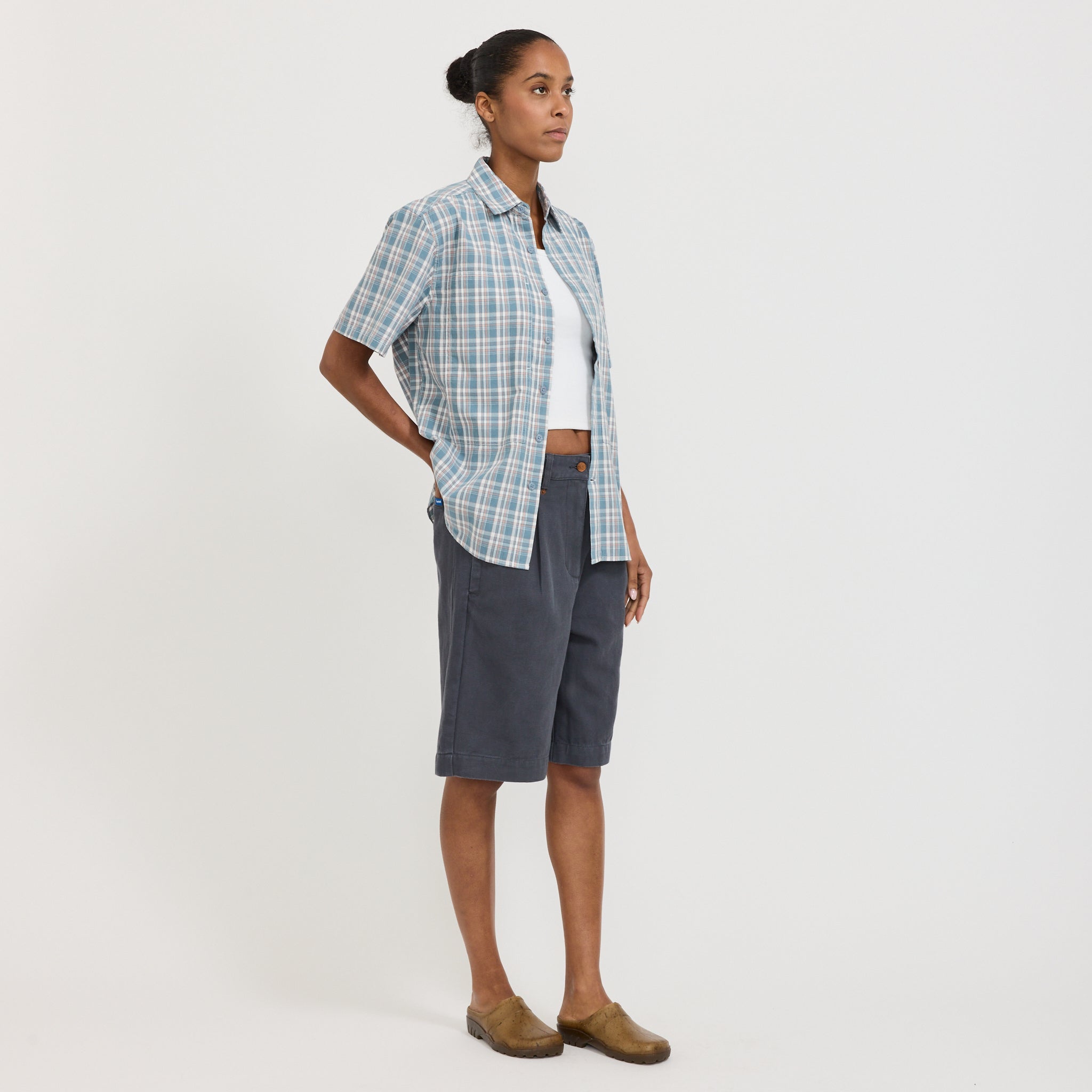 Womens Cliff Short Sleeve Shirt Petrol Plaid