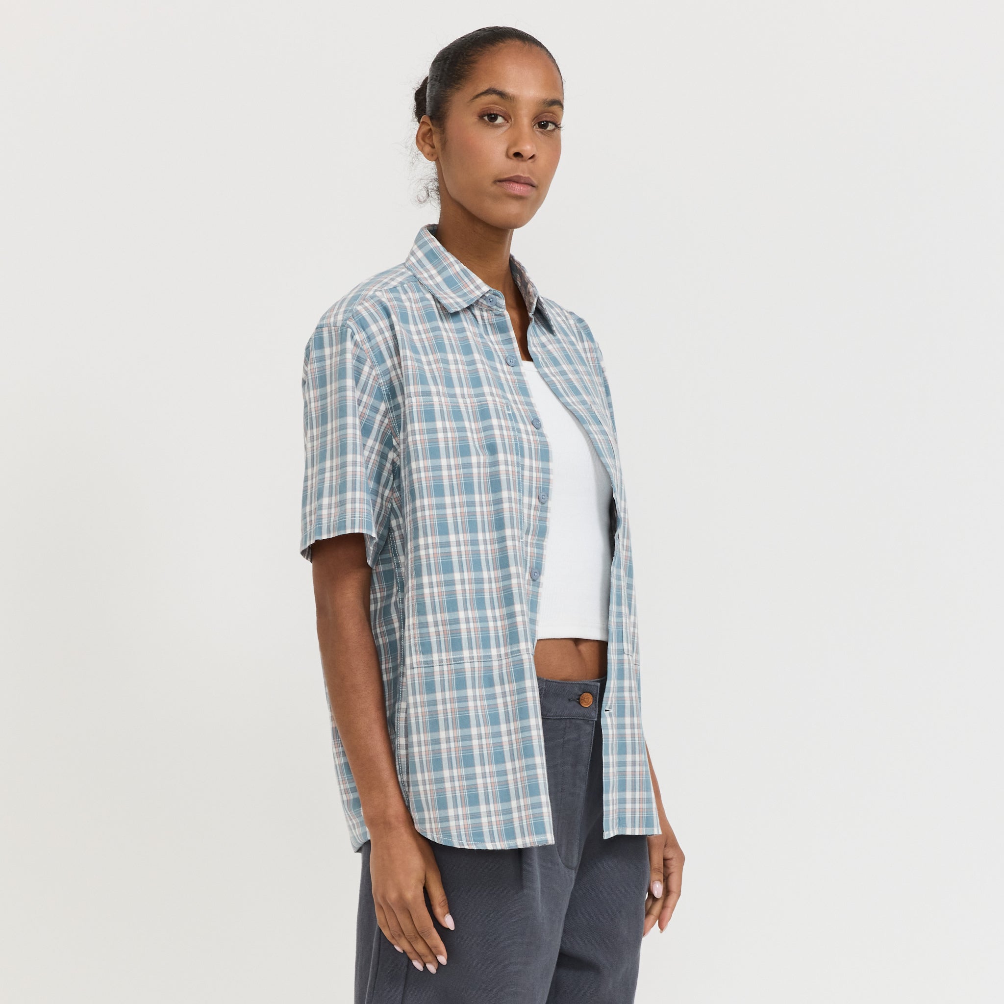 Womens Cliff Short Sleeve Shirt Petrol Plaid