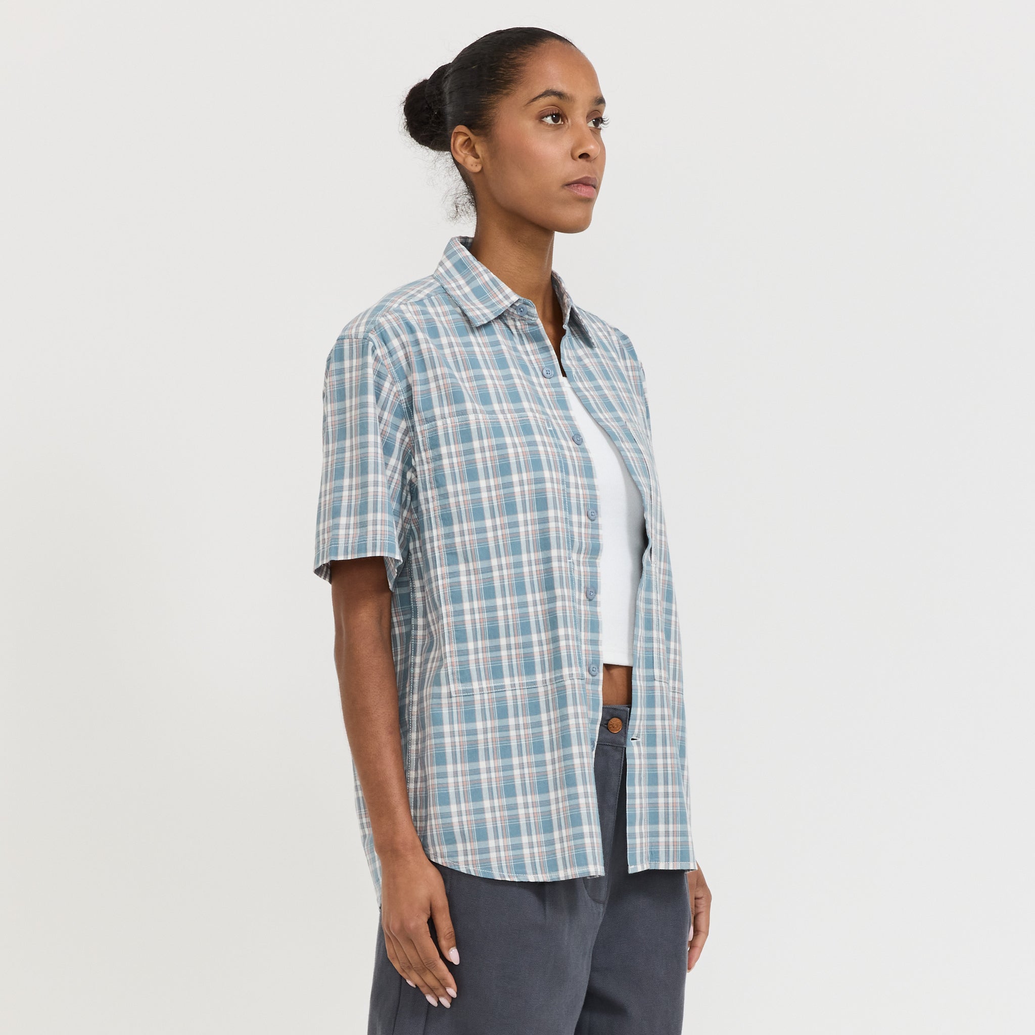 Womens Cliff Short Sleeve Shirt Petrol Plaid