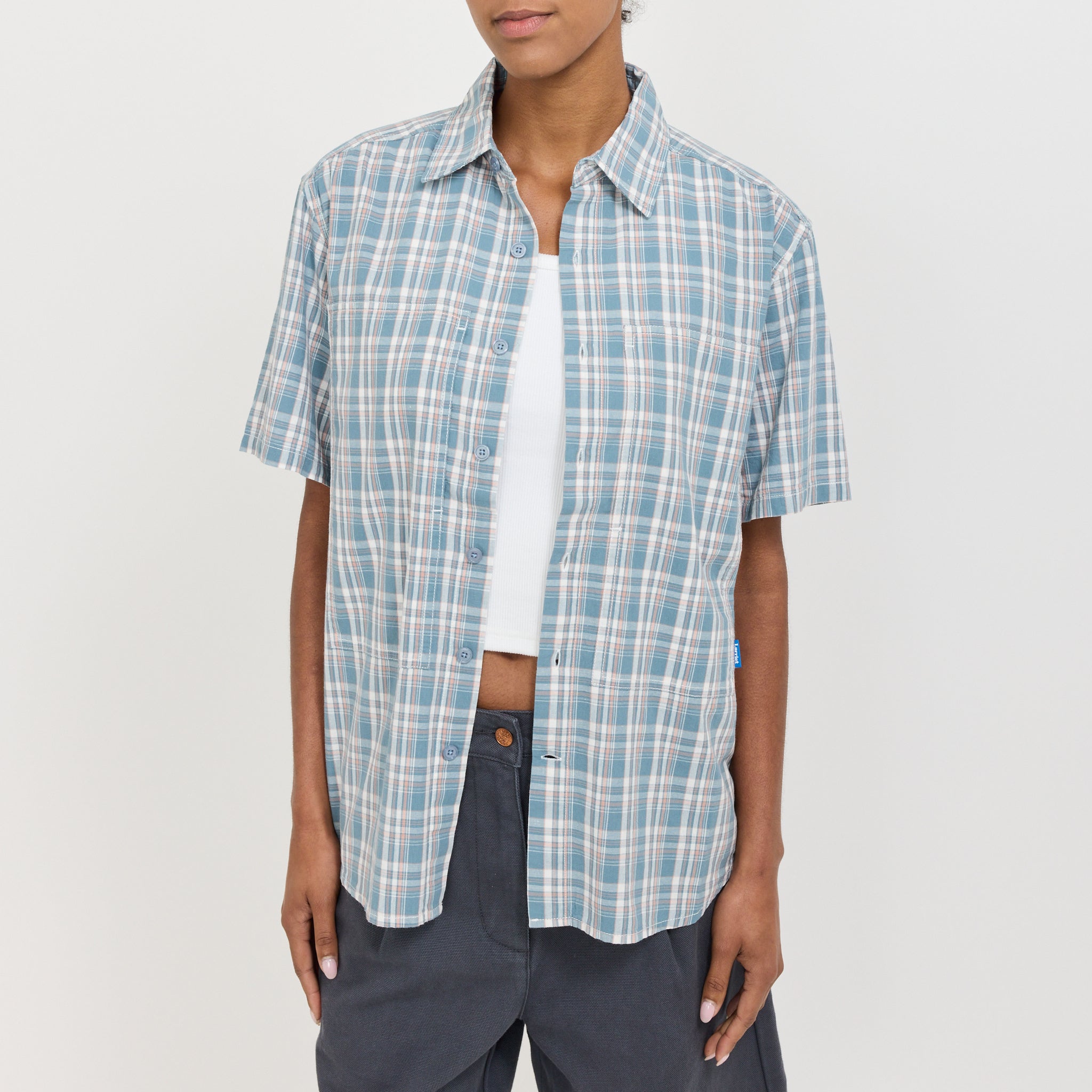 Womens Cliff Short Sleeve Shirt Petrol Plaid