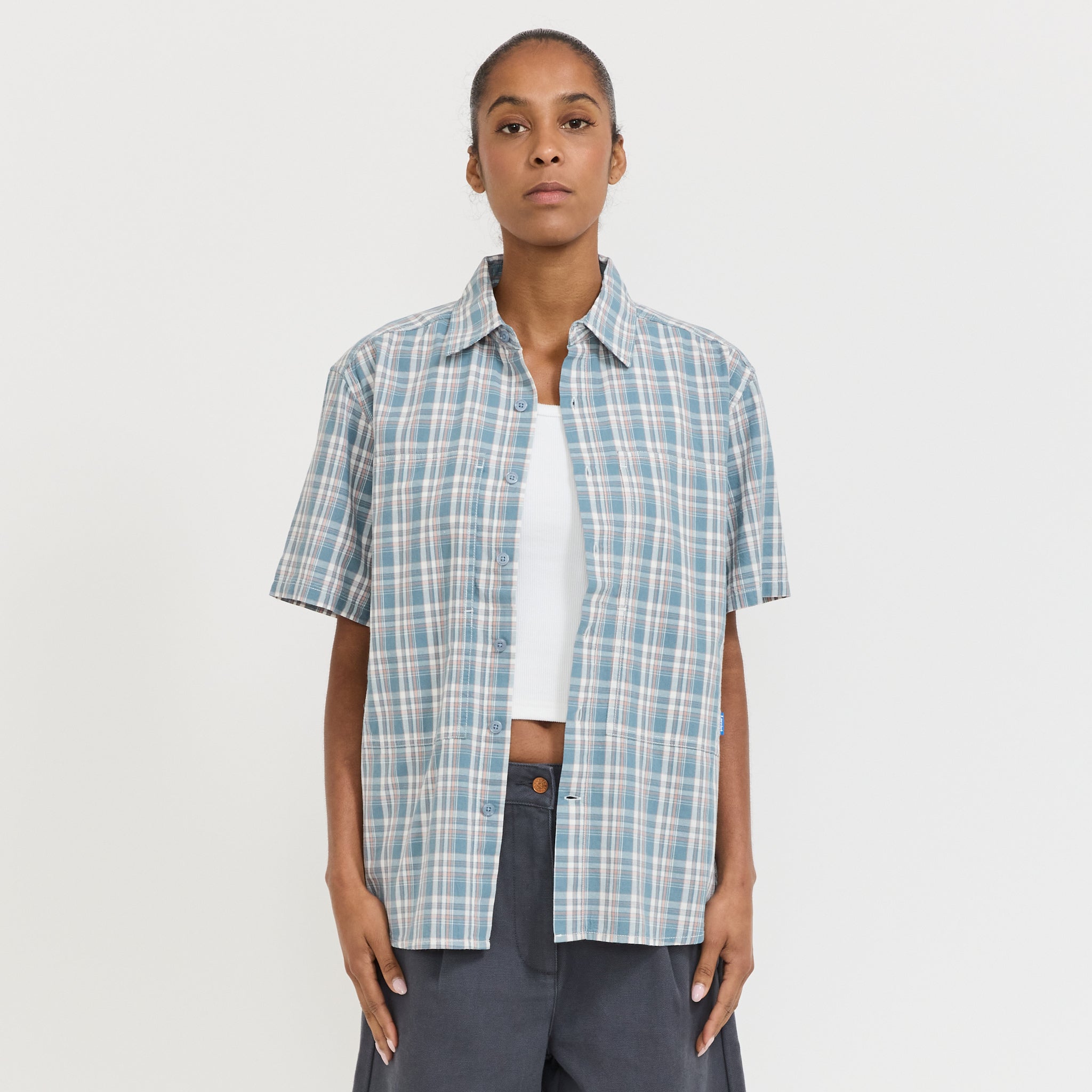 Womens Cliff Short Sleeve Shirt Petrol Plaid
