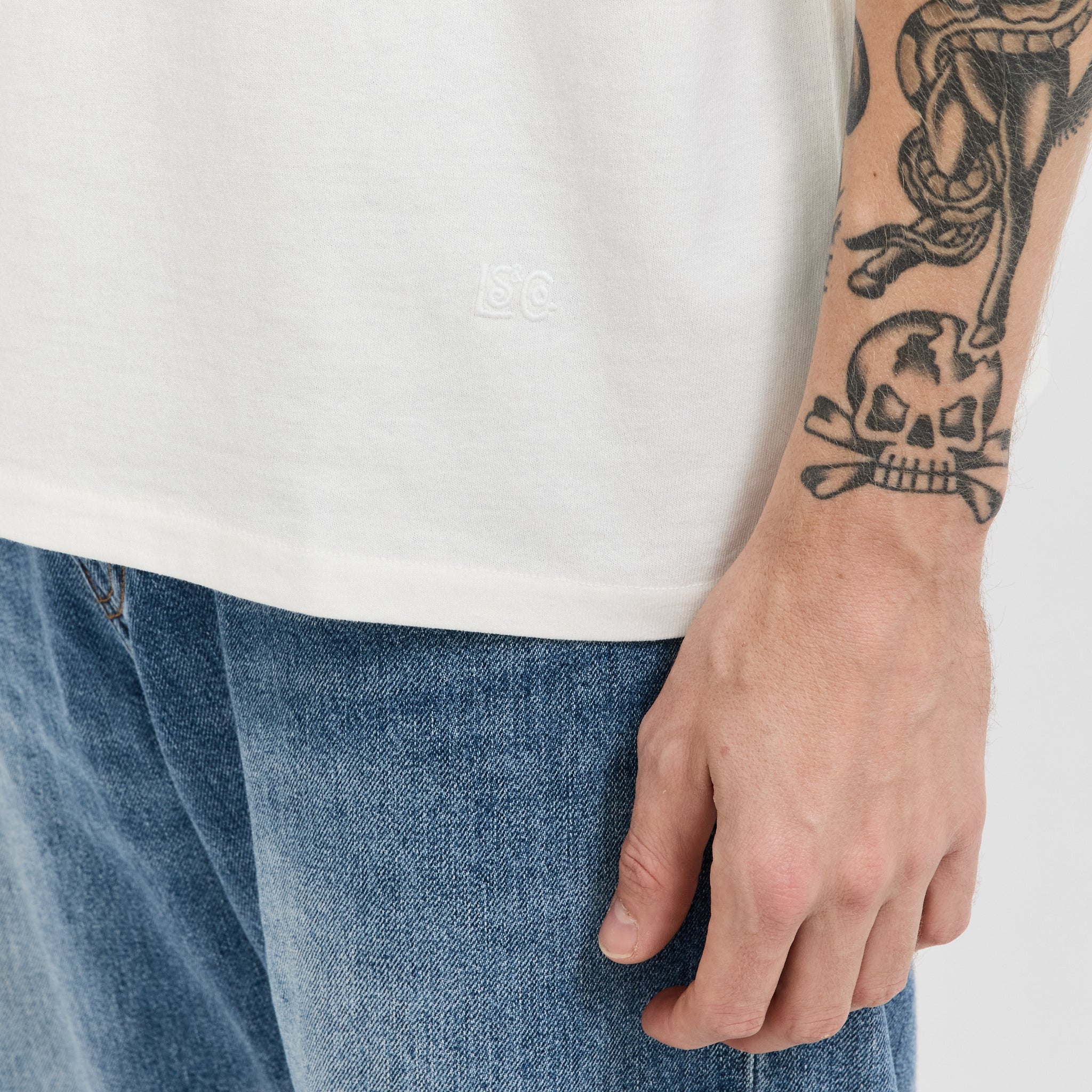 Blue Tab Relaxed Tee White