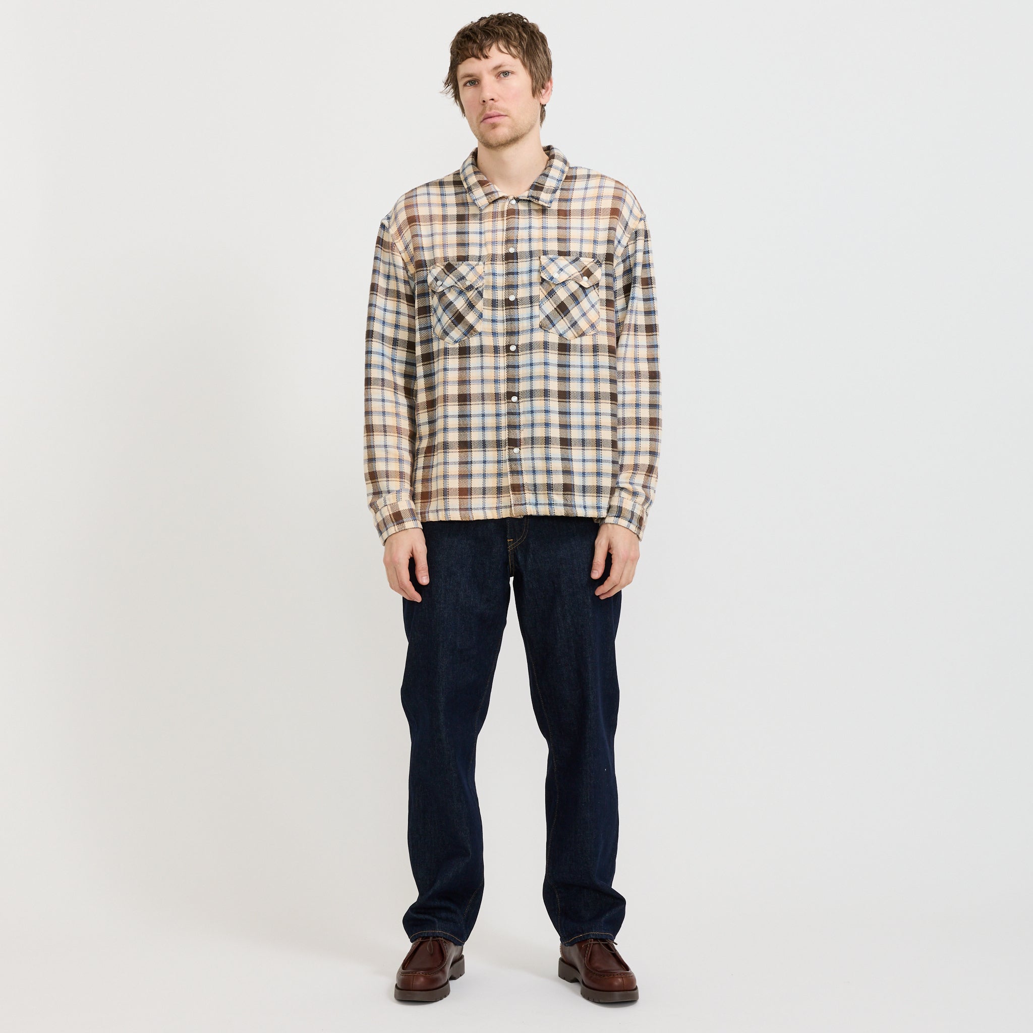 L/S Boxy Western Shirt Tanner Plaid Whitecap Grey
