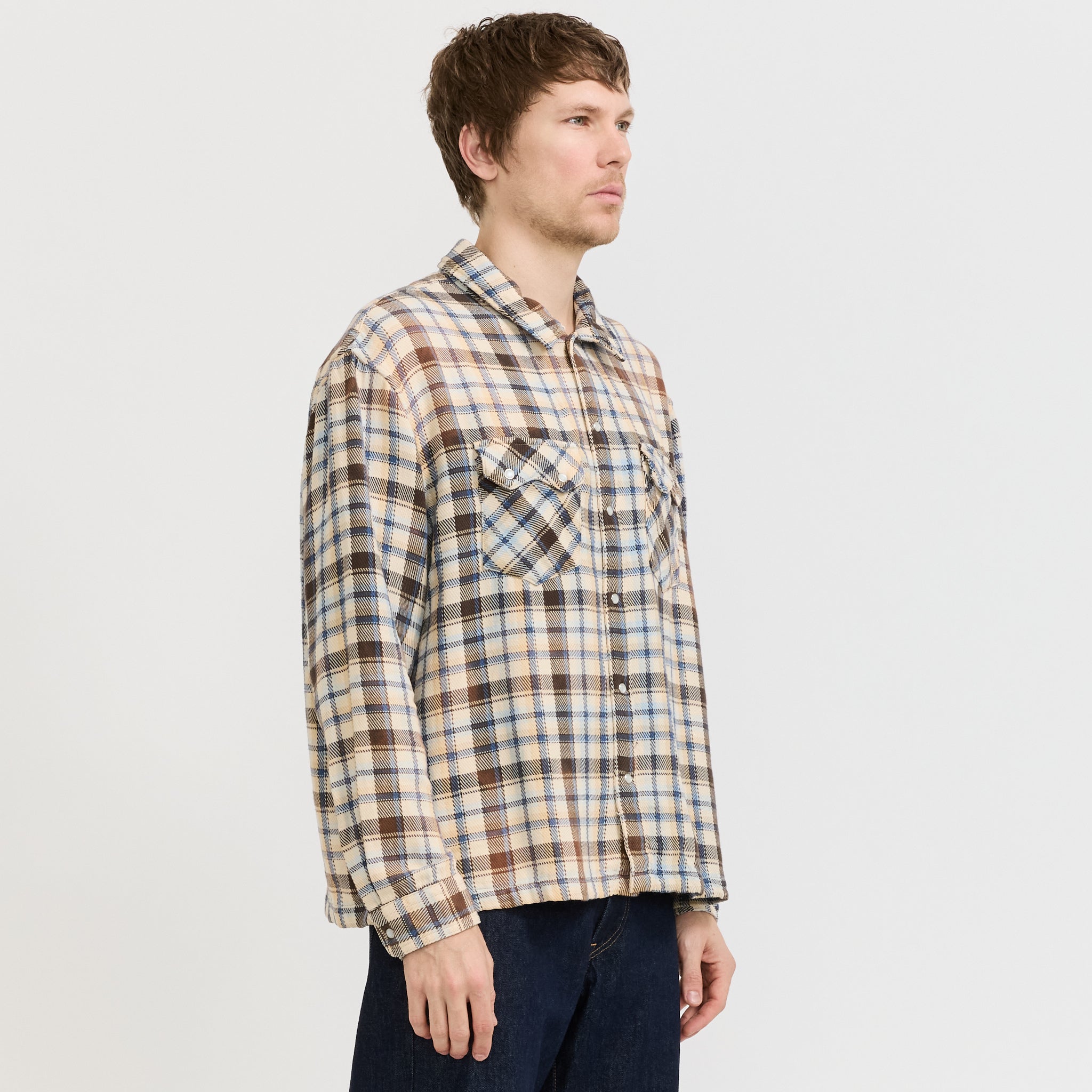 L/S Boxy Western Shirt Tanner Plaid Whitecap Grey