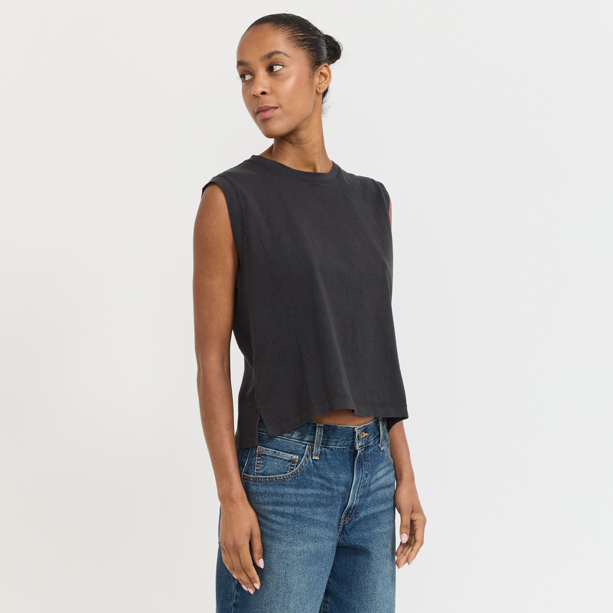 Boxy Tank Caviar Slub