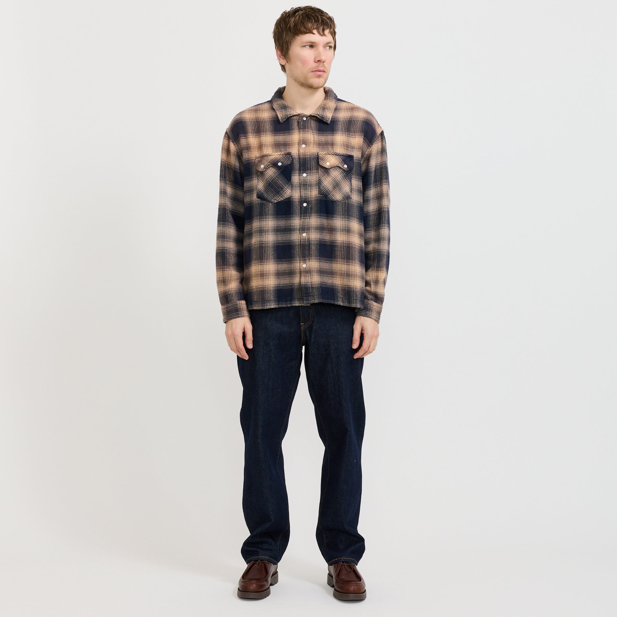 L/S Boxy Western Shirt Pier 89 Plaid Blue/Cream