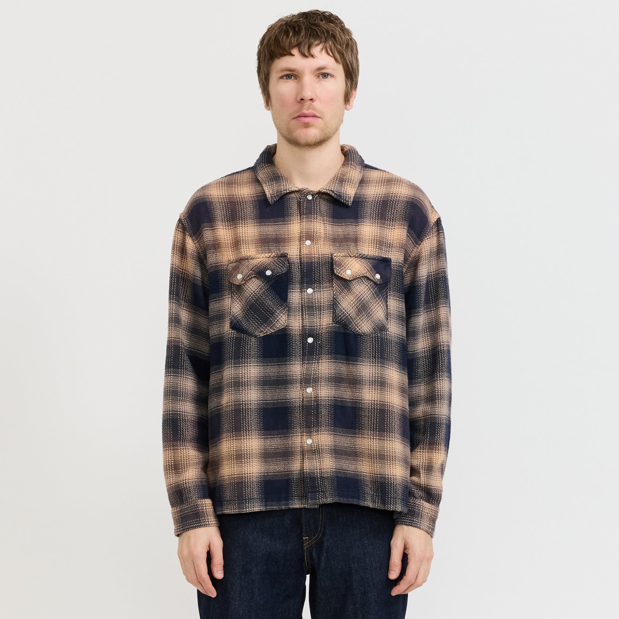 L/S Boxy Western Shirt Pier 89 Plaid Blue/Cream