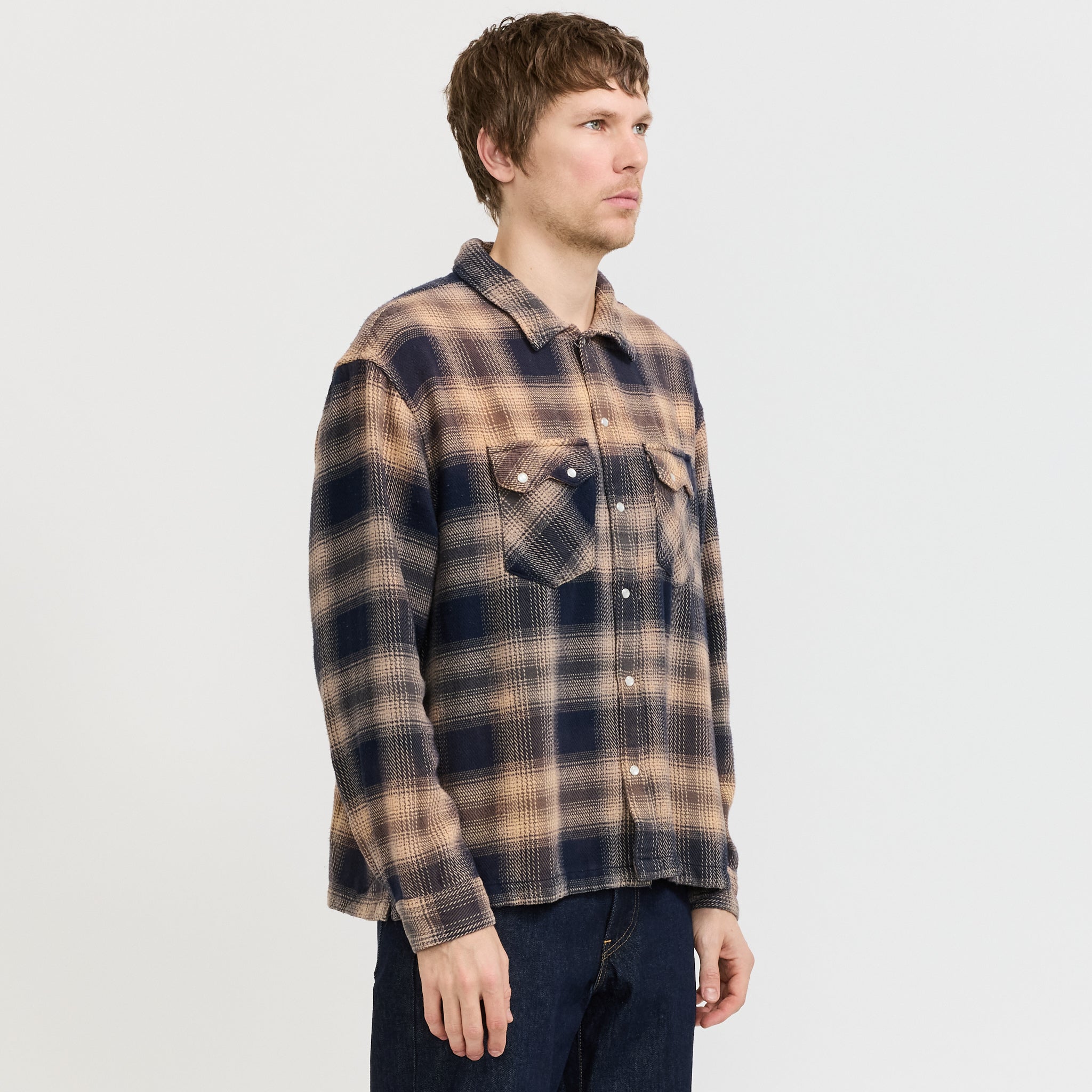L/S Boxy Western Shirt Pier 89 Plaid Blue/Cream