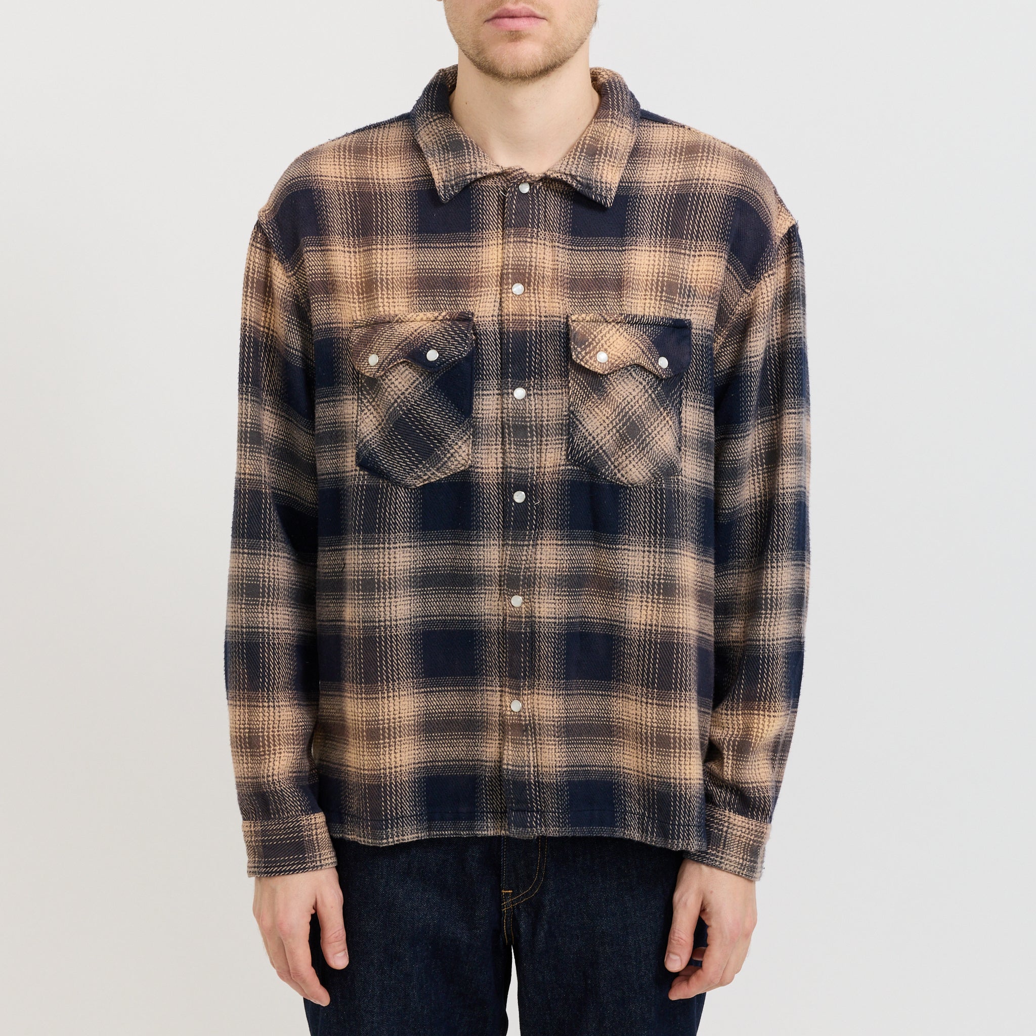 L/S Boxy Western Shirt Pier 89 Plaid Blue/Cream