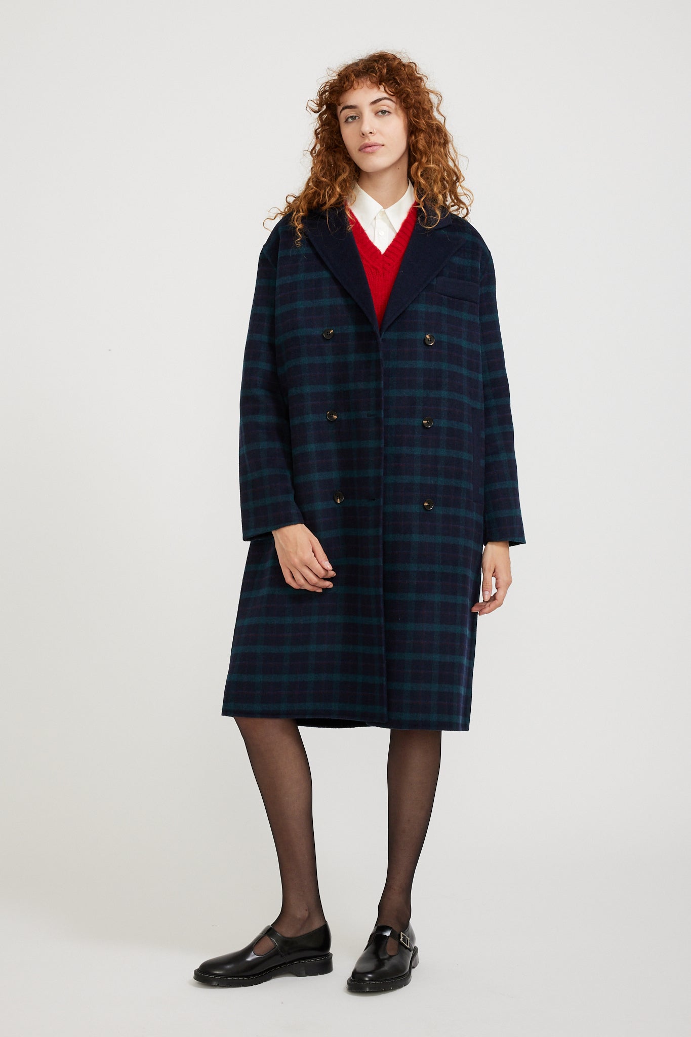 Le Mont Saint Michel | Manine Tartan Coat Navy | Maplestore