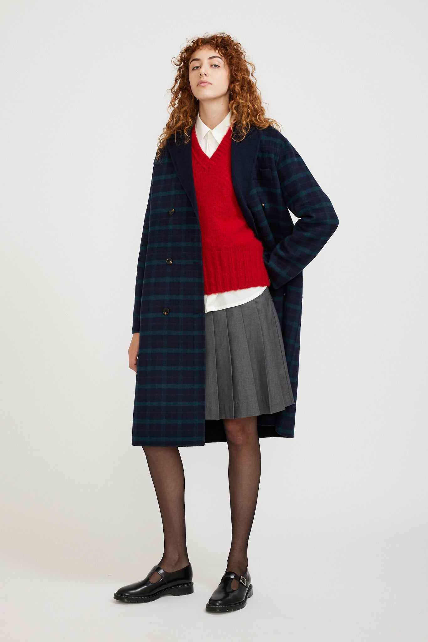 Le Mont Saint Michel | Manine Tartan Coat Navy | Maplestore